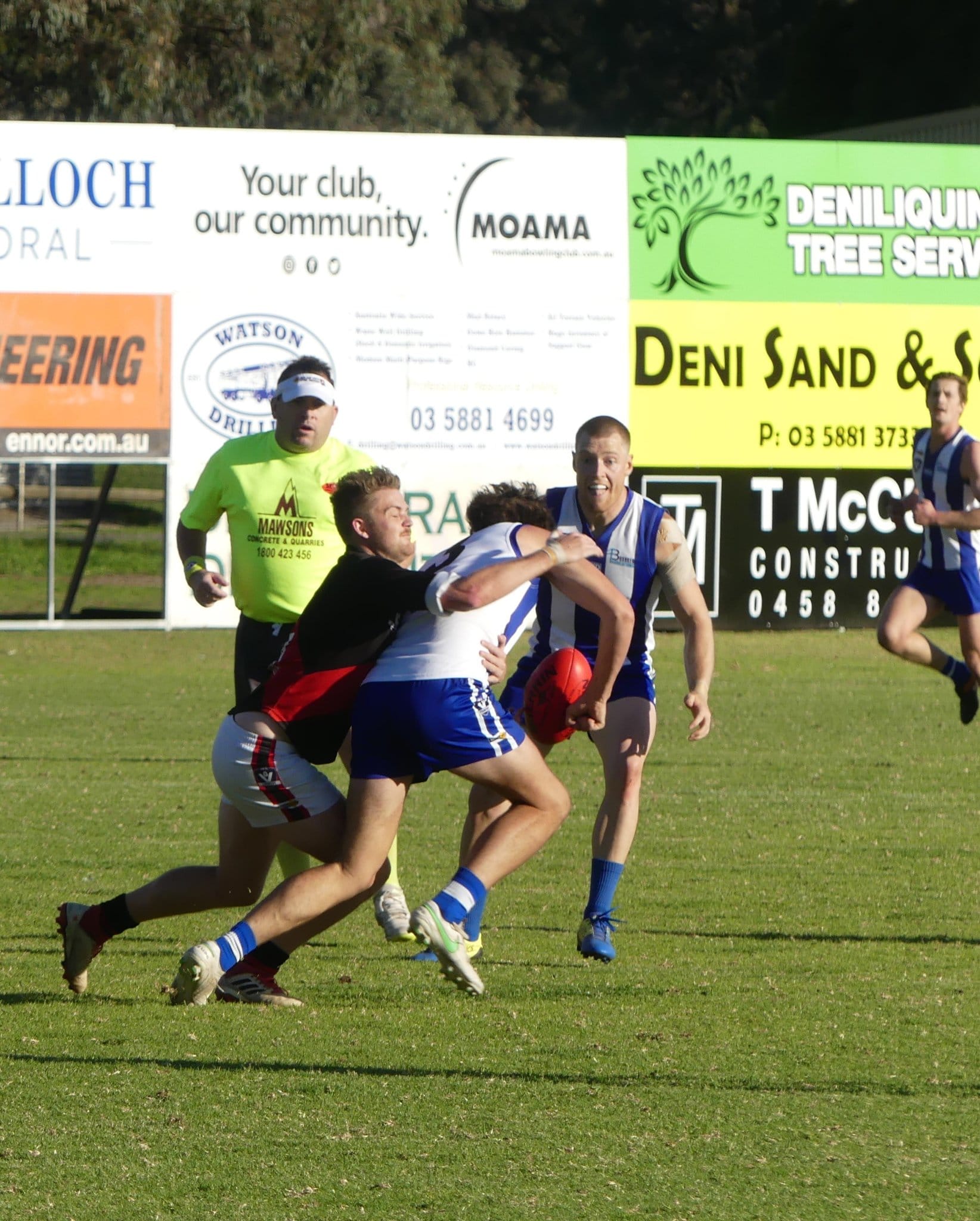 Got him... Skipper Jesse Trower lays a strong tackle. 

