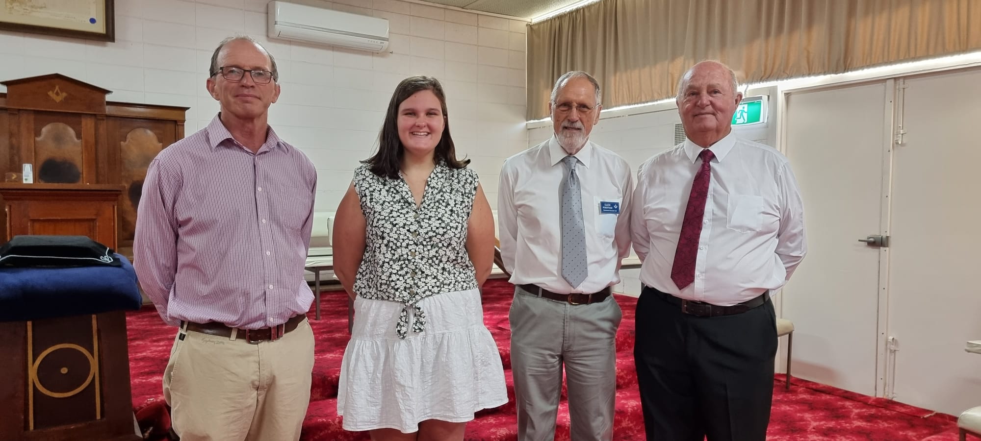 Worthy awardee... (From left): Stuart Hodge, scholarship awardee Gabbie Mahoney, Glen Robertson and Rupertswood Numurkah Freemasons lodge Master Ron Sutherland.