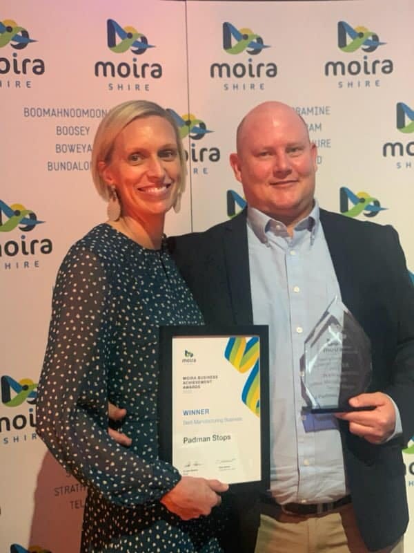Manufacturing success... Imelda Padman and Shawn Padman were happy to accept the Best Manufacturing Business  Award for Padman Stops.