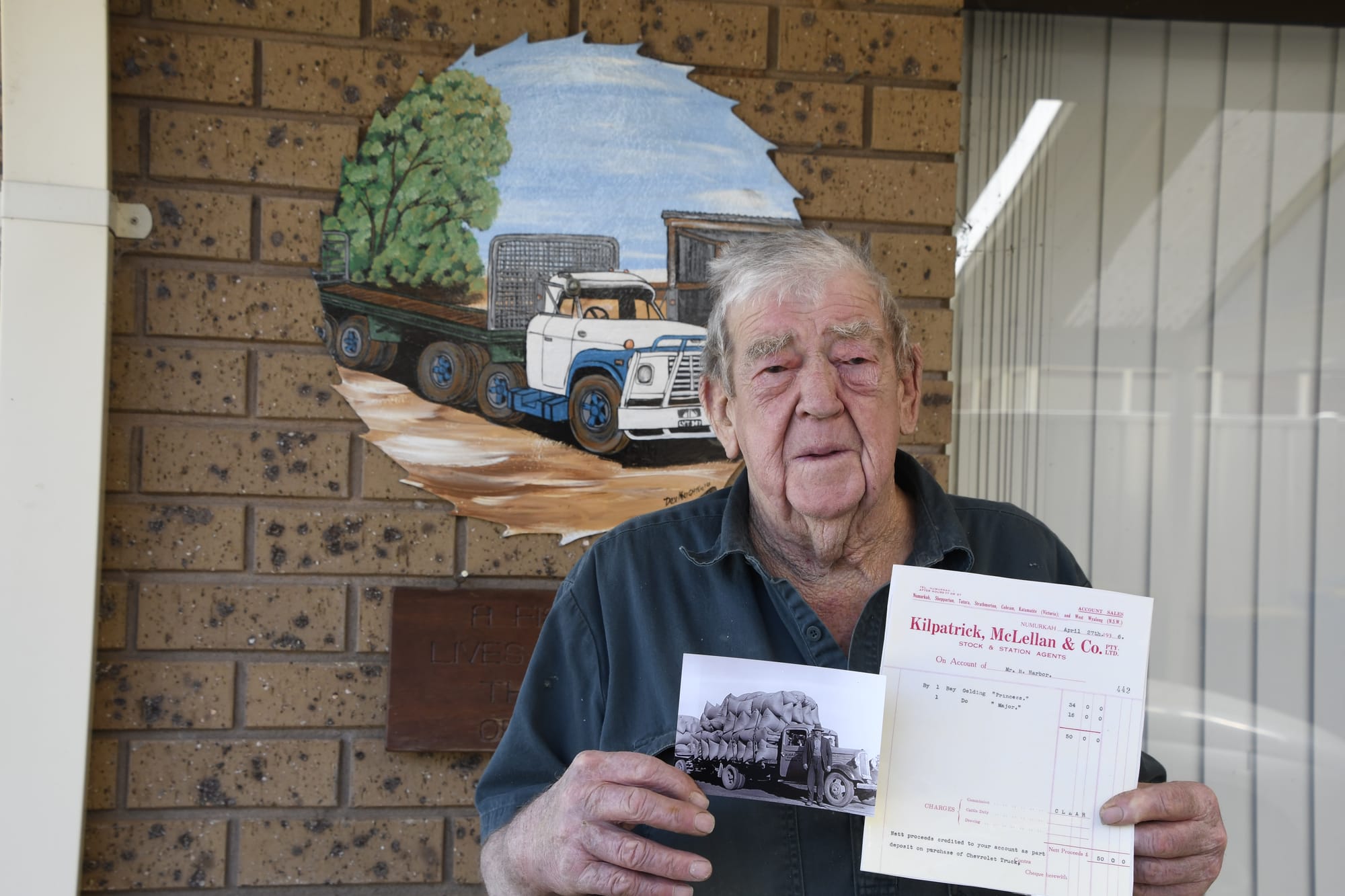 Family story … Allan Harbor followed his father Barney into truck driving, and also has a collection of saw blades in honour of his dad’s other trade.