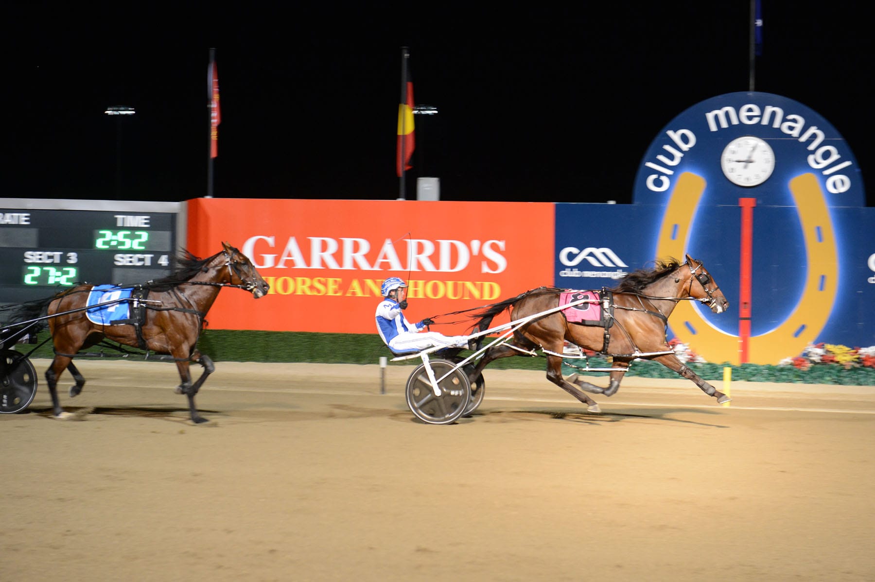 Crossing the line ... Patsbeachstorm won the race comfortably in the end, by about two lengths. 