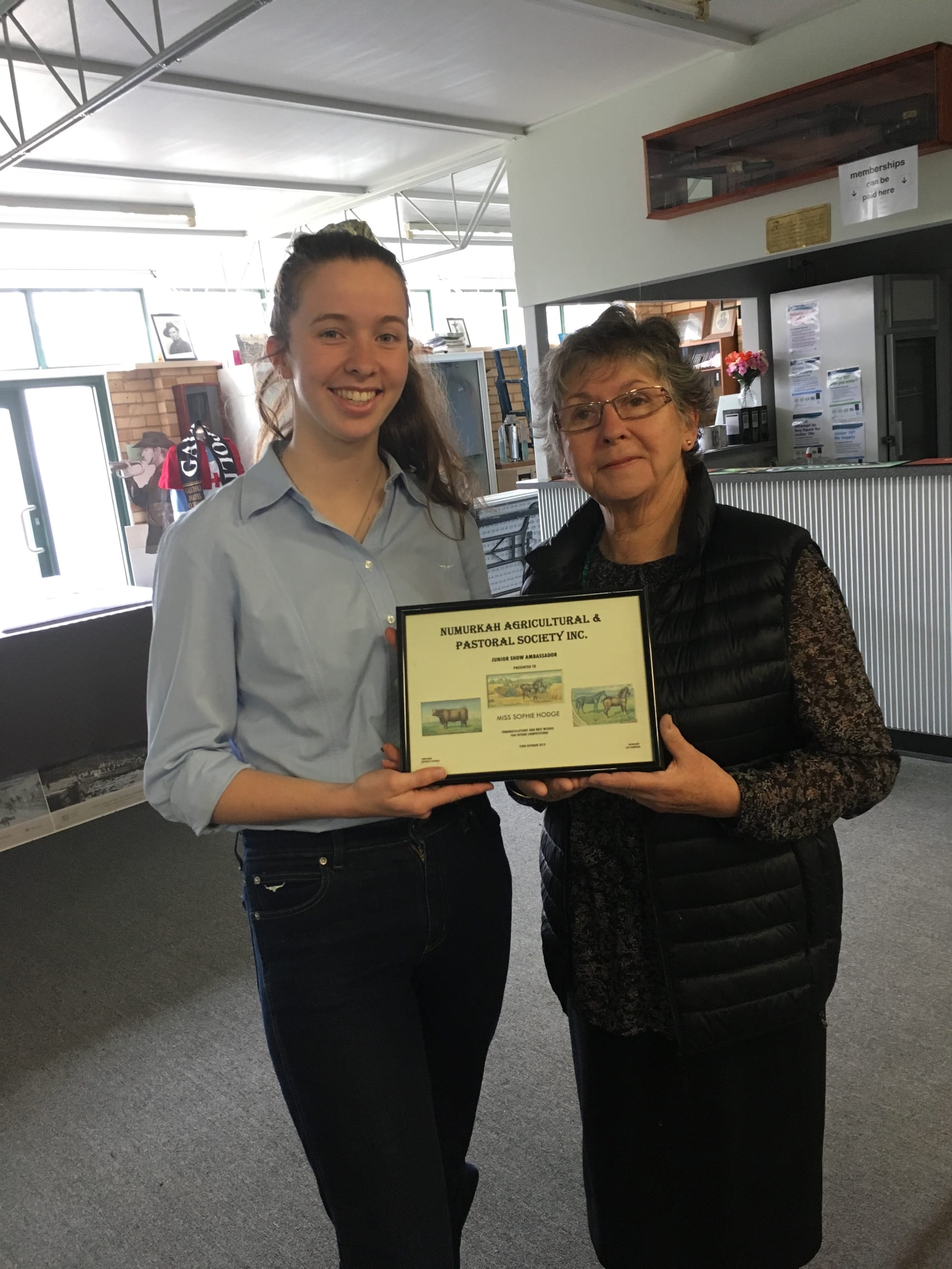 Excellent choice ... Numurkah show youth ambassador 2019 Sophie Hodge with A&P Society president Bev Patrick. 