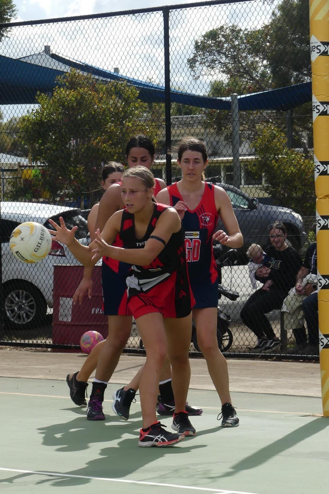 In the circle... Abbey Bell gets fed the ball in the goal circle.