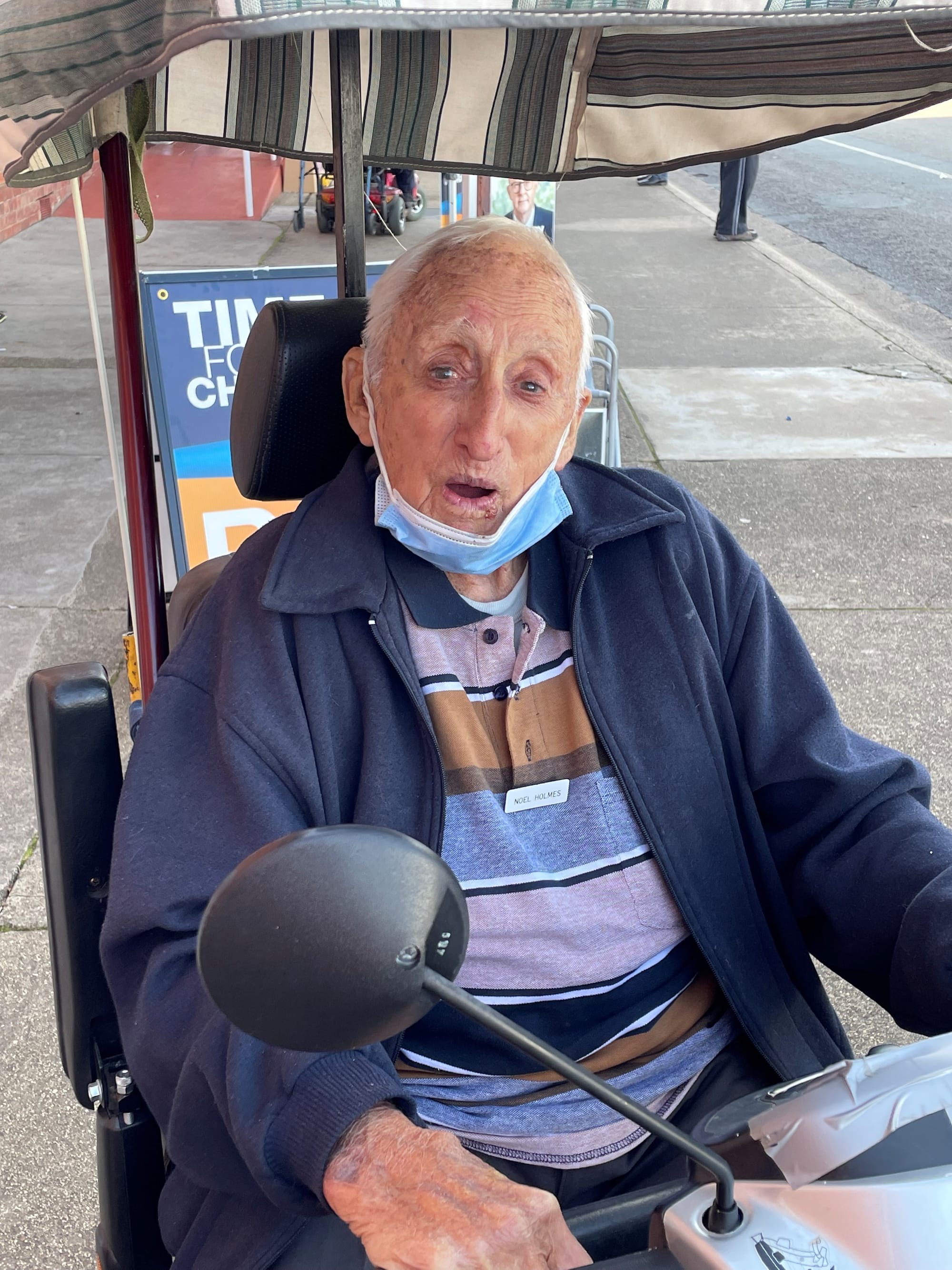 Old hand... Noel Holmes, fresh from voting again on Saturday.
