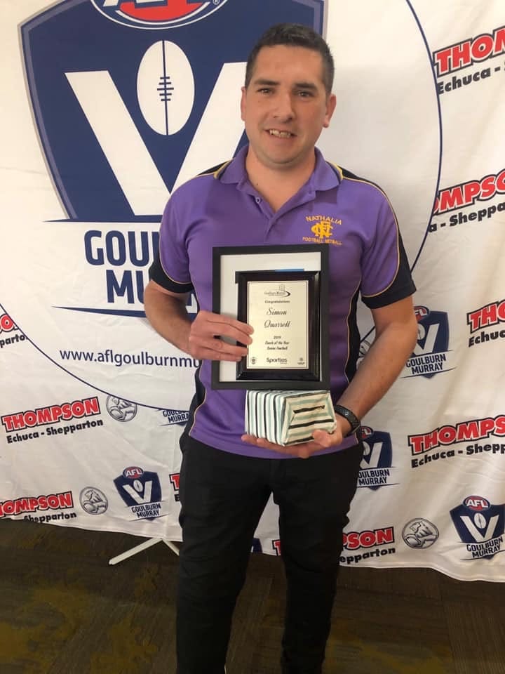 And the winner is … Simon Quarrell was awarded as Coach of the Year for the Goulburn Murray region.