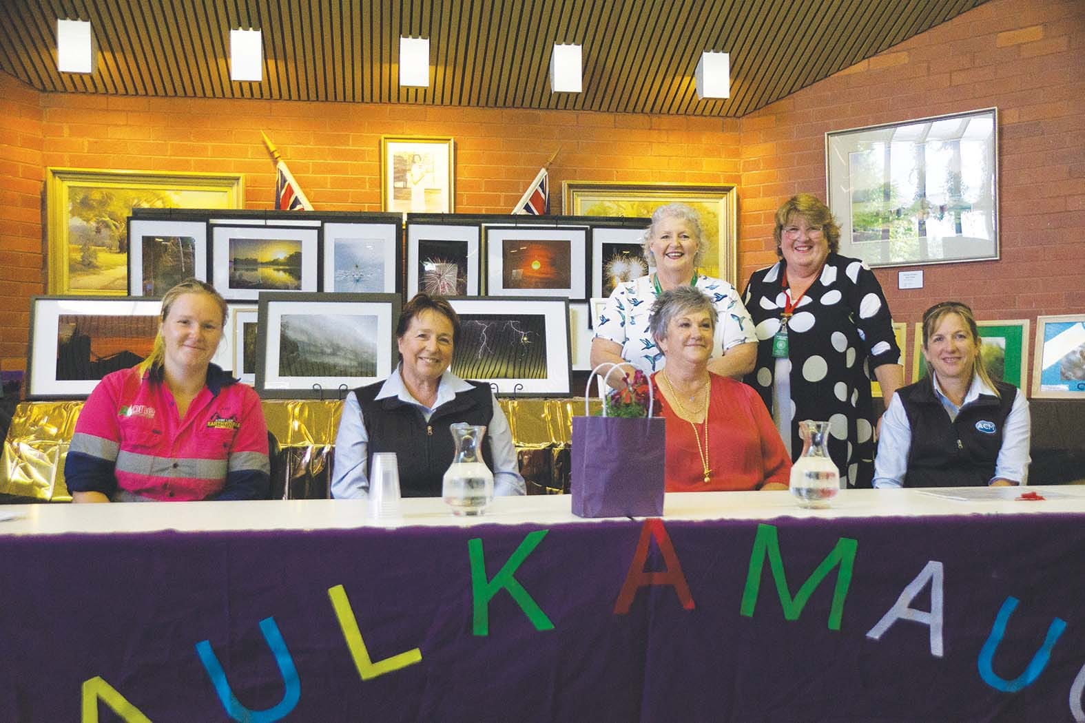 Breaking the Bias... Back (from left): Baulkamaugh CWA president Bridget Goulding and secretary Karen Dexter. Front: IWD guest speakers Ash Lee, Sue Milne, Wendy Brown and Allison Dexter.
