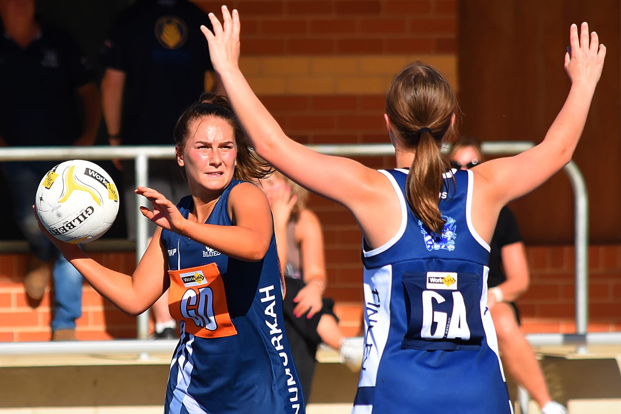 Moving it quick... Chelcee Schubert throws a shoulder pass. 