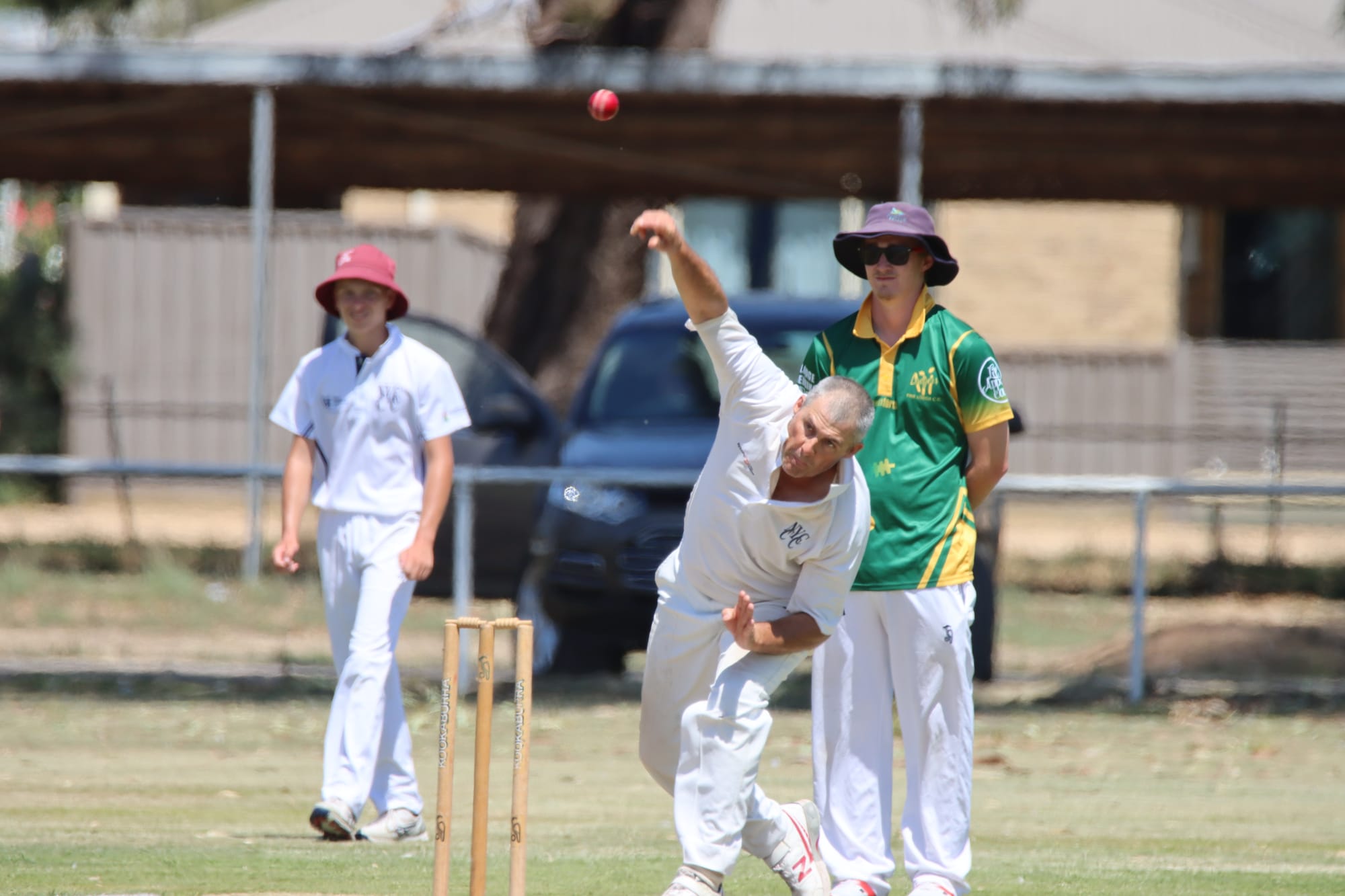 Still got it … Veteran Dave Roberts in action on his way to collecting three wickets.