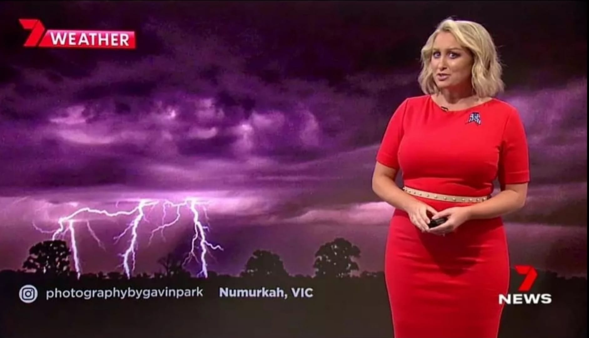 Numurkah on the small screen... The recent spectacular lightning storm over Numurkah district provided a dramatic backdrop for Jane Bunn’s national weather report.
