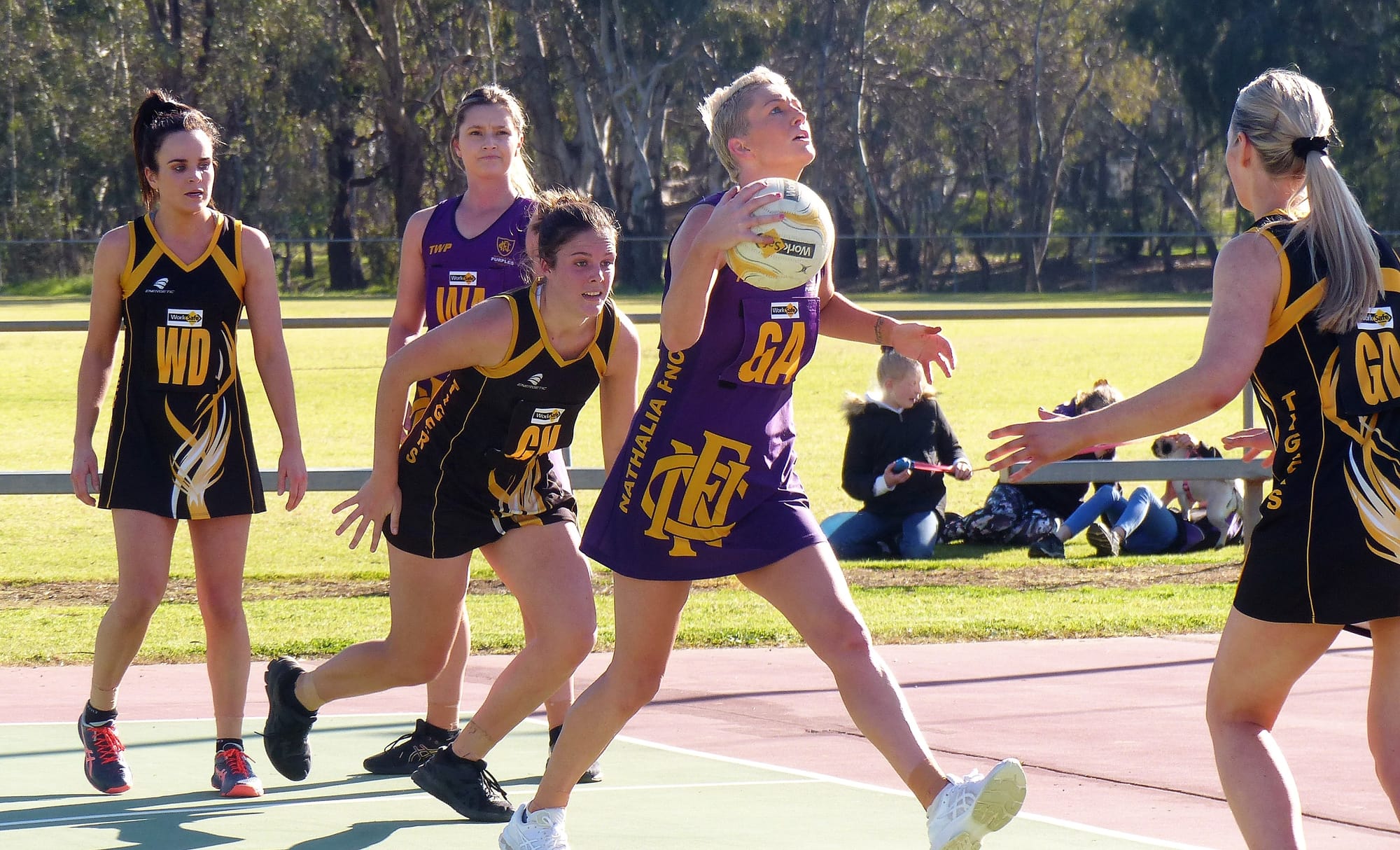 Eyes up ... Tamara Skinner gets a clean look at the goal ring. 
