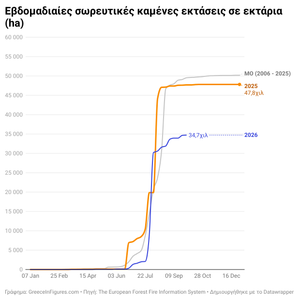 Ελλάδα: 34.713 καμένα εκτάρια το πρώτο εννεάμηνο του 2026