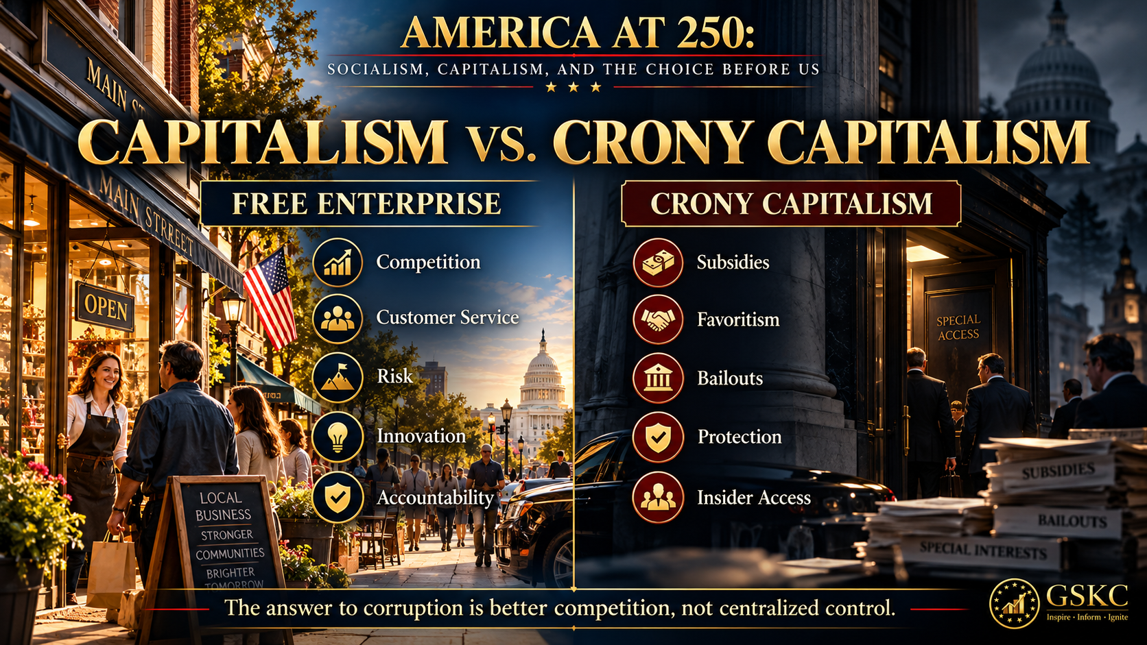 Crony capitalism: “Free enterprise versus crony capitalism”