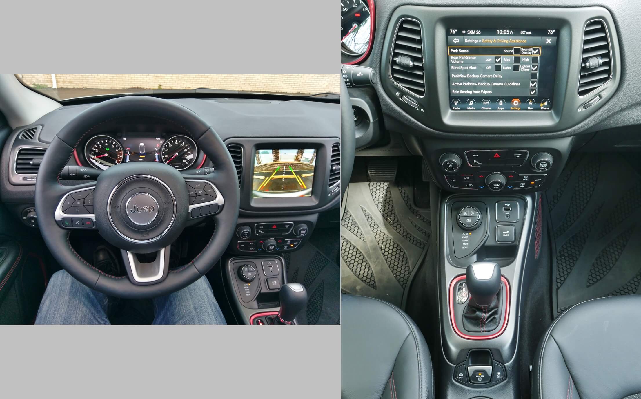 2017 Jeep Compass Trailhawk 4x4: Backup camera w/ sonar audible & visual passive park assist, Rear cross traffic warning