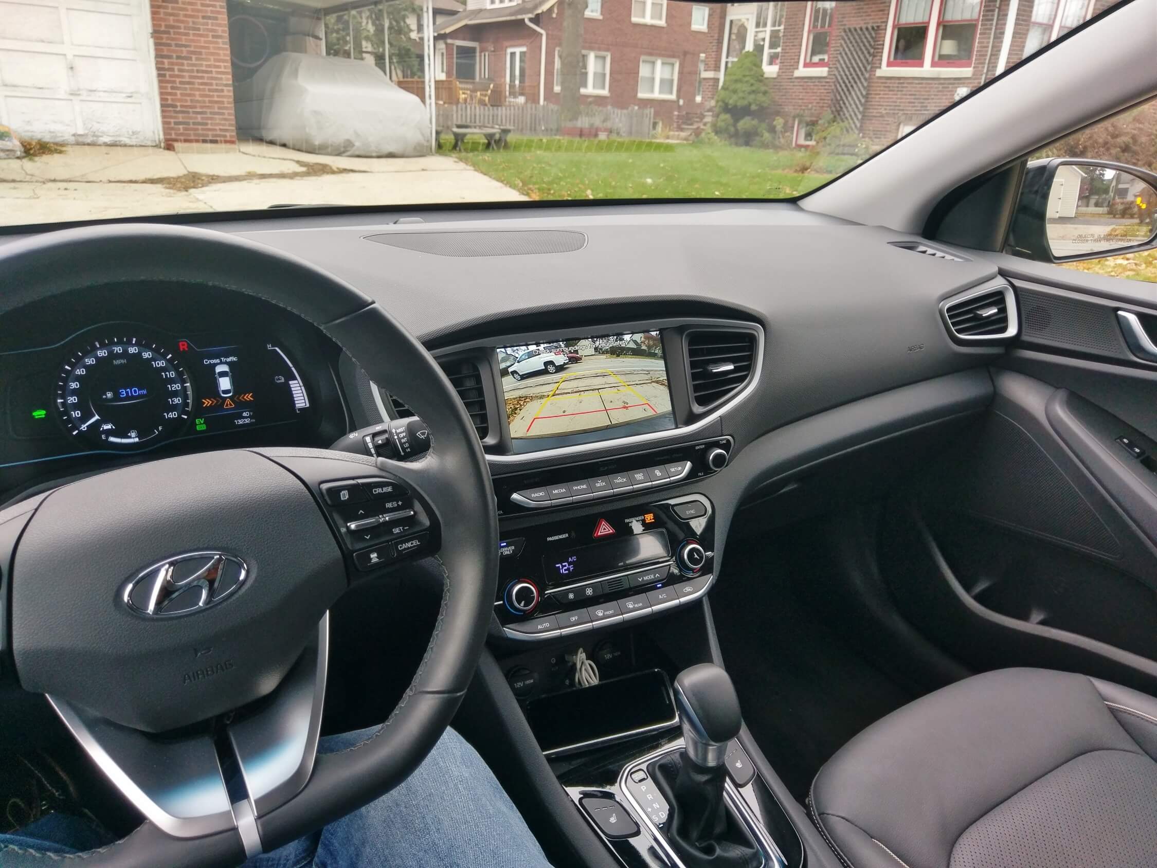 2017 Hyundai Ioniq Hybrid Limited: 8" LCD infotainment display, Rear camera & Rear cross traffic warning (gauge cluster & wing mirrors)