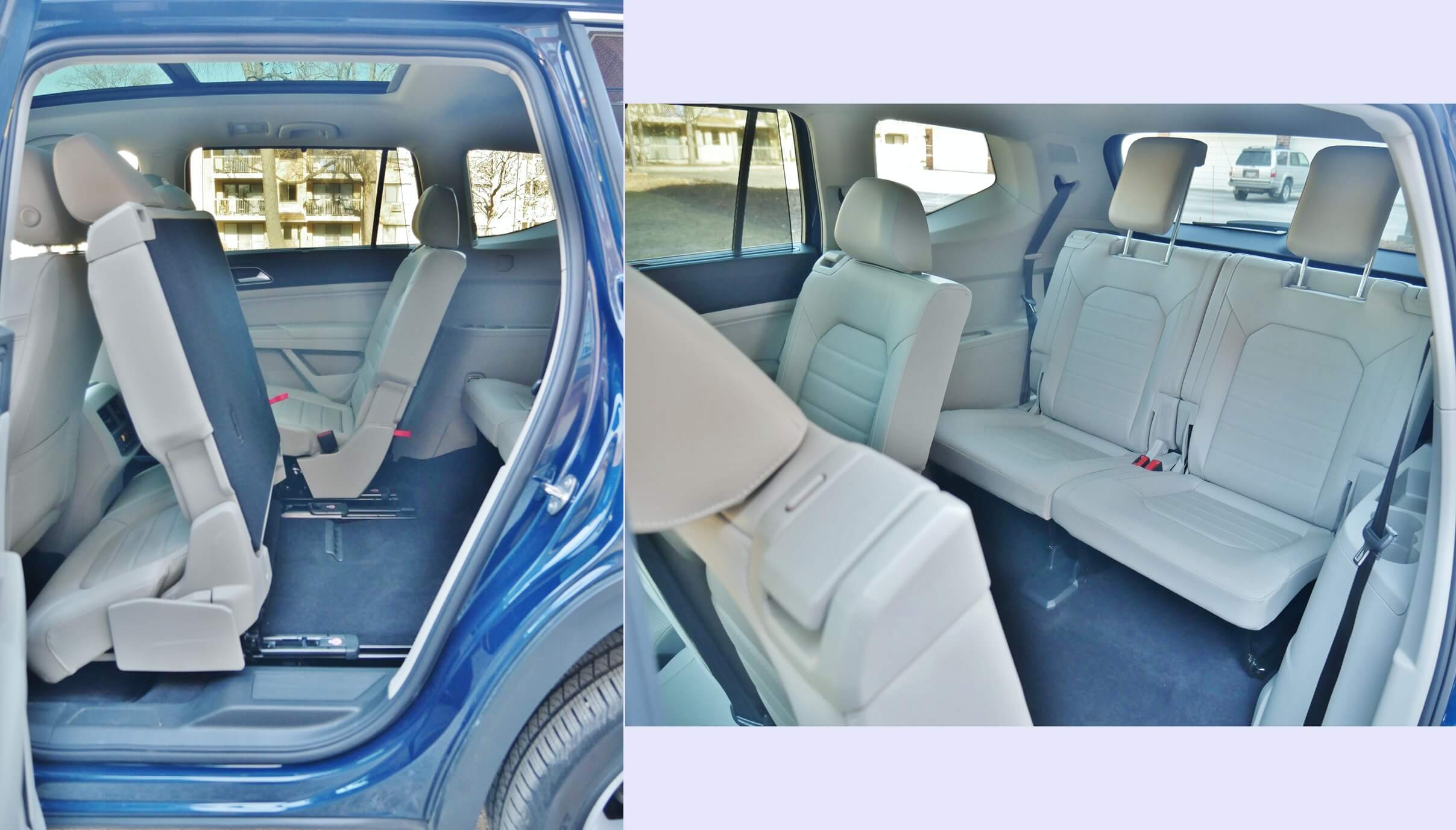 2018 Volkswagen Atlas SEL Premium 3.6 4Motion: Accessing Row 3 is very convenient for segment; Tilt, folding 2nd Row split bench can retain a LATCH fastened child seat in place.