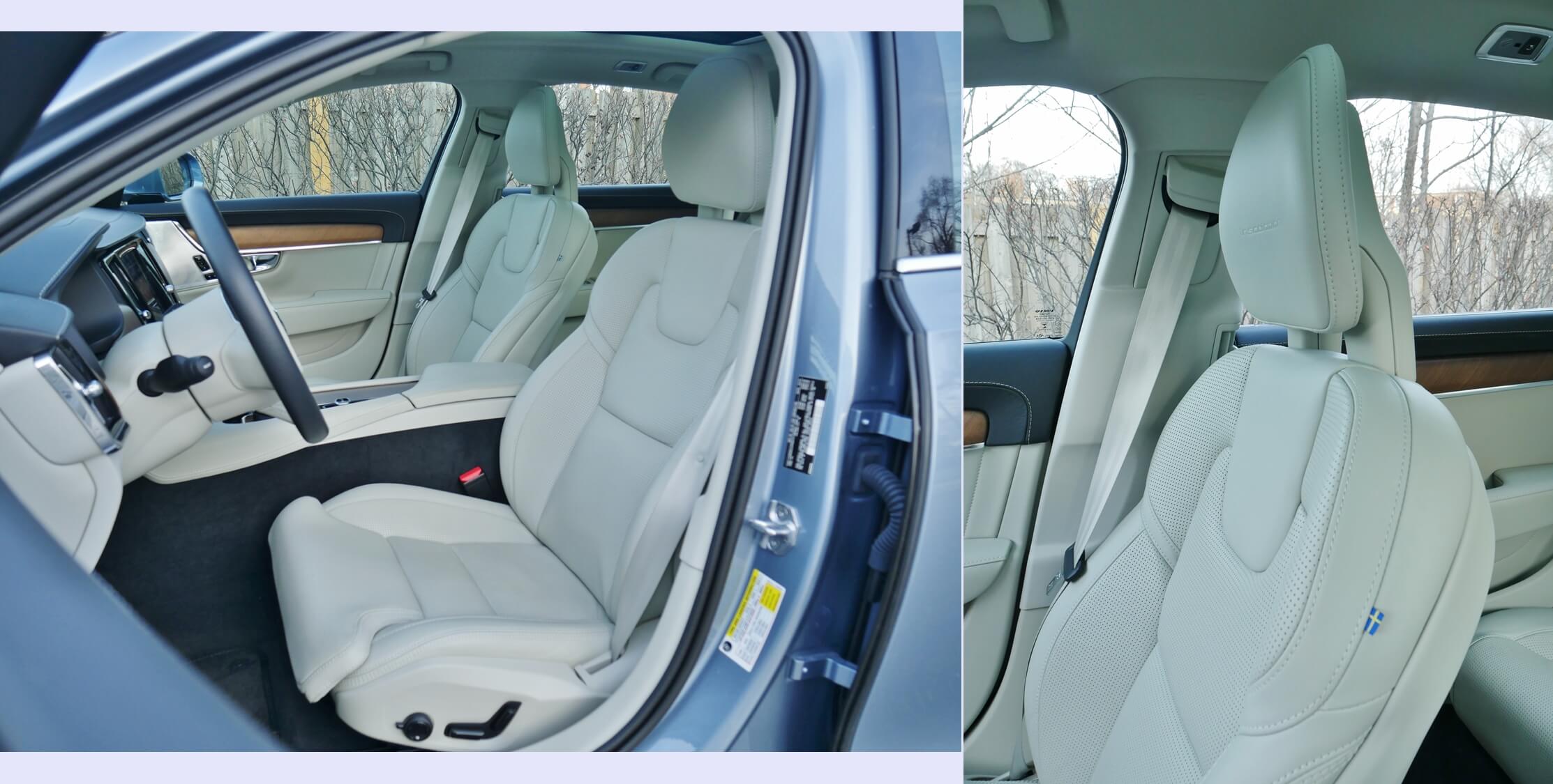 2018 Volvo S90 T6 AWD Inscription: Among the most relaxing automotive thrones in the industry are 12-way power, cooled, heated front seats w/ adjustable upper & lower lumbar, torso wings and thigh extenders + WHIPS forward canted wafer thin head-rests