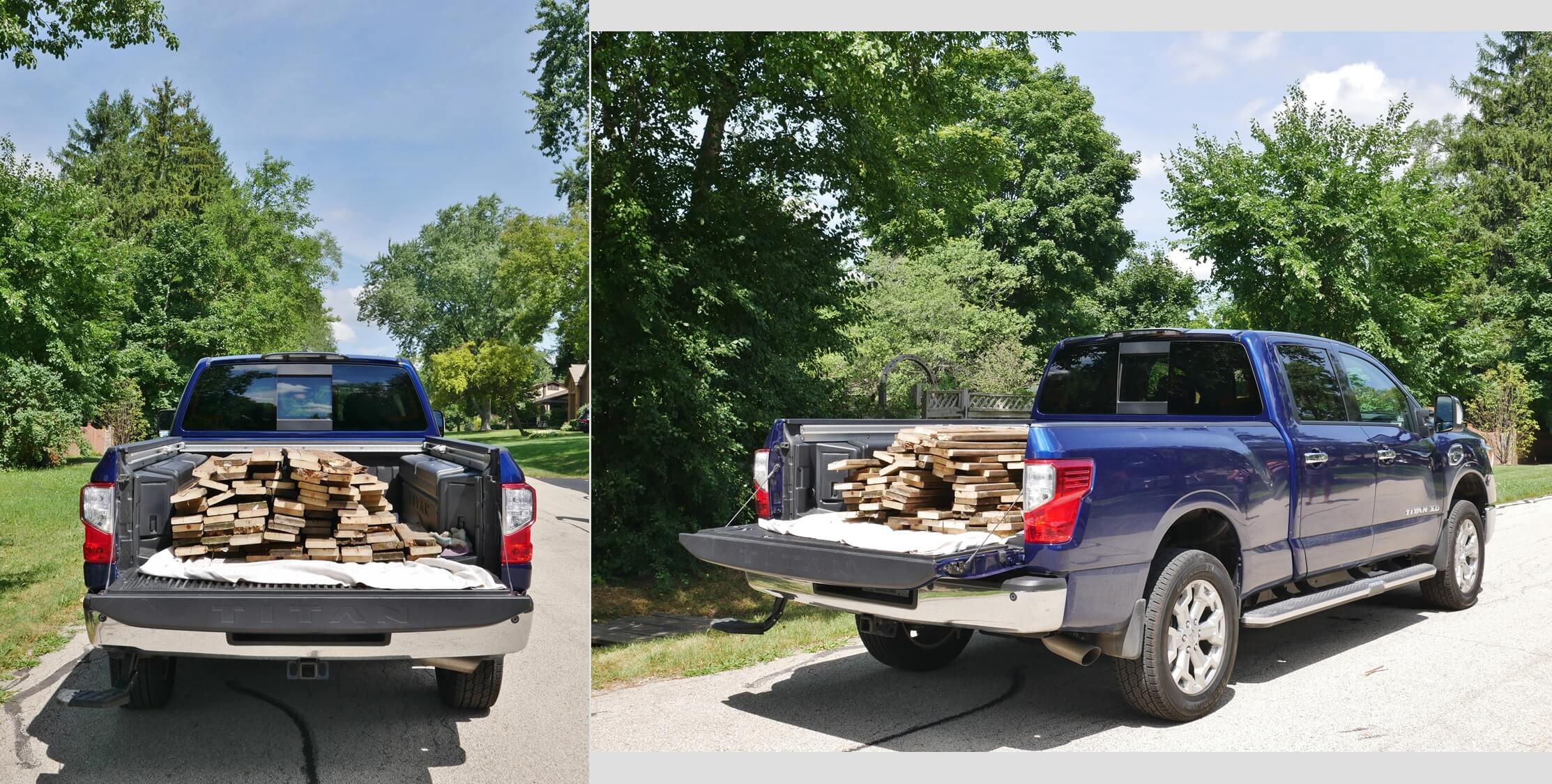 2017 Nissan Titan XD TD 4x4: standard 6' foot, 6" inch bed capable of hauling away old fencing planks with length and payload weight to spare