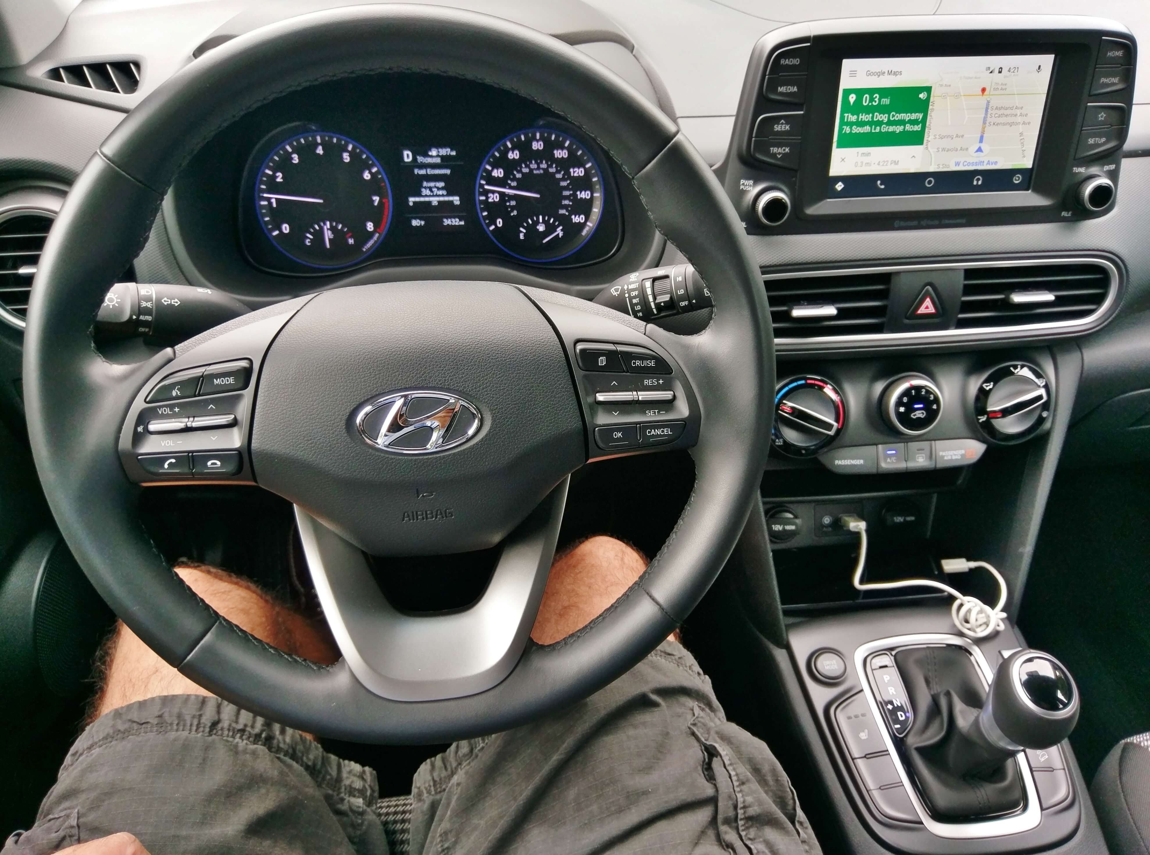 2018 Hyundai Kona SEL: Making a Hot Dog run, using Android Auto voice commanded Google Maps navigation