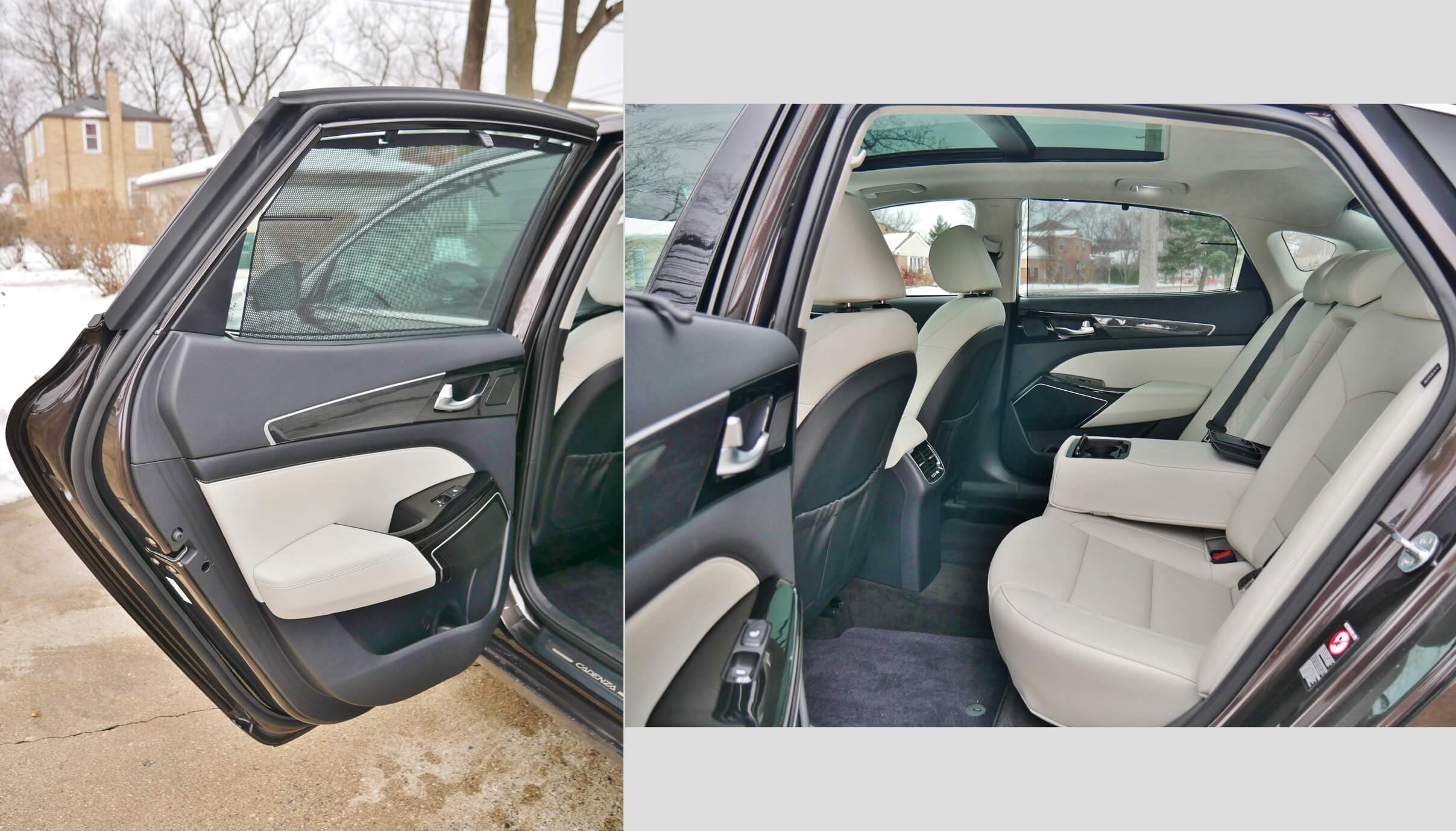 2017 Kia Cadenza Limited: Rear seat entry; Rear doors fitted with manual sunshades