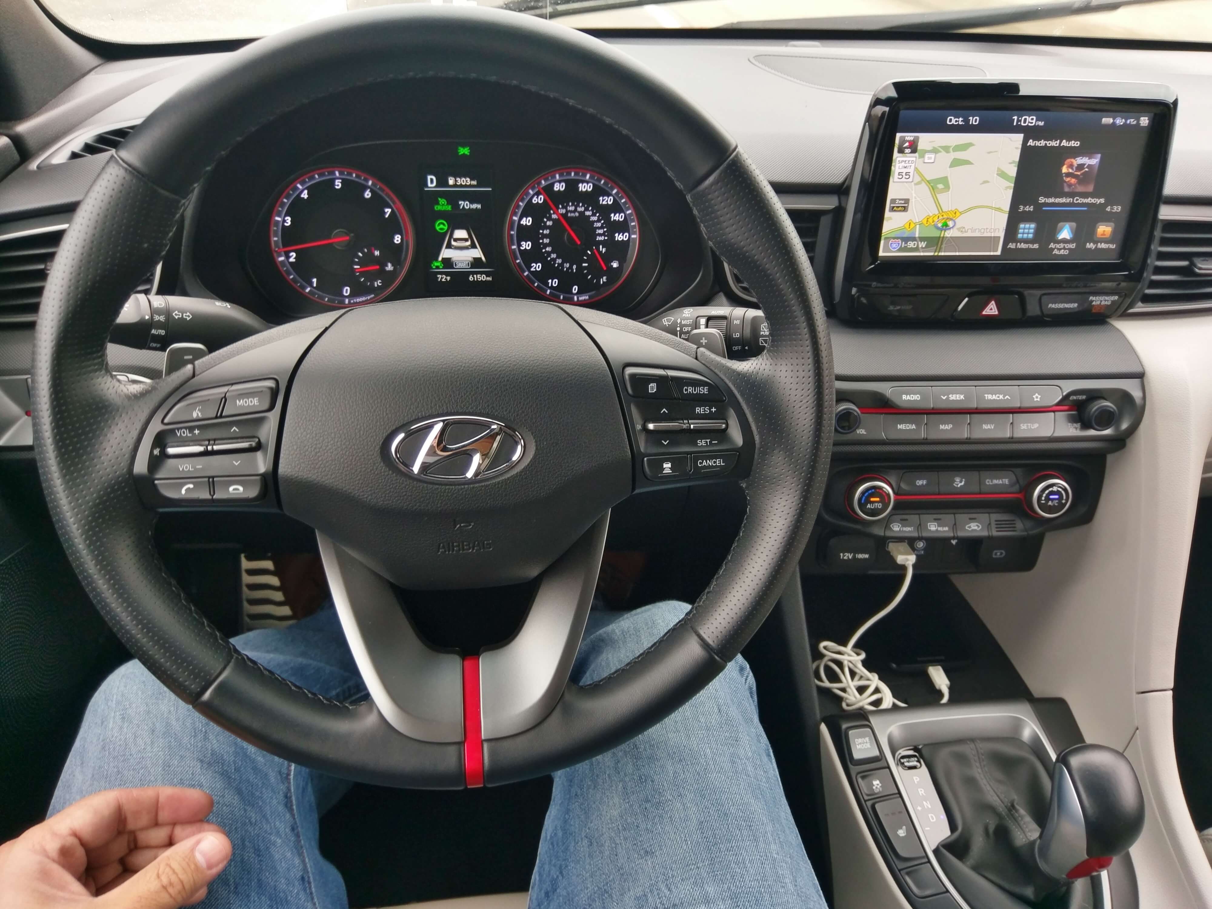 2018 Hyundai Veloster Turbo Ultimate: Twin analog gauges flank full color trip & driver assist display; New = partial pod mount 8"-inch touch LCD infotainment display w/ voice commands