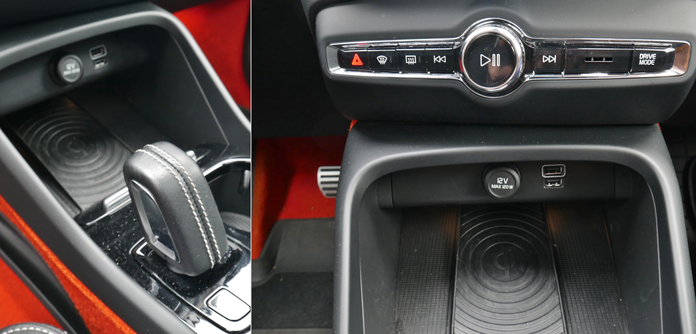2019 Volvo XC40 T5 R-Design: Toggle joystick style transmission shifter & console Park switch frustrates; Lower center stack wireless device storage accommodates
