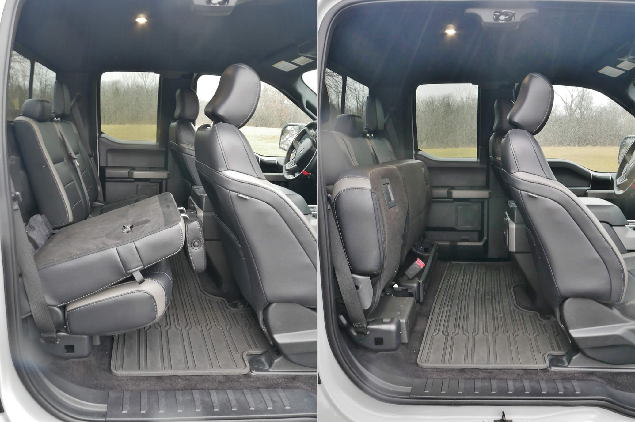 2018 Ford F-150 Raptor SuperCab: Passenger side pillar-less suicide door w/ 60:40 split 2nd Row seat back fold down, seat cushion fold up storage versatility