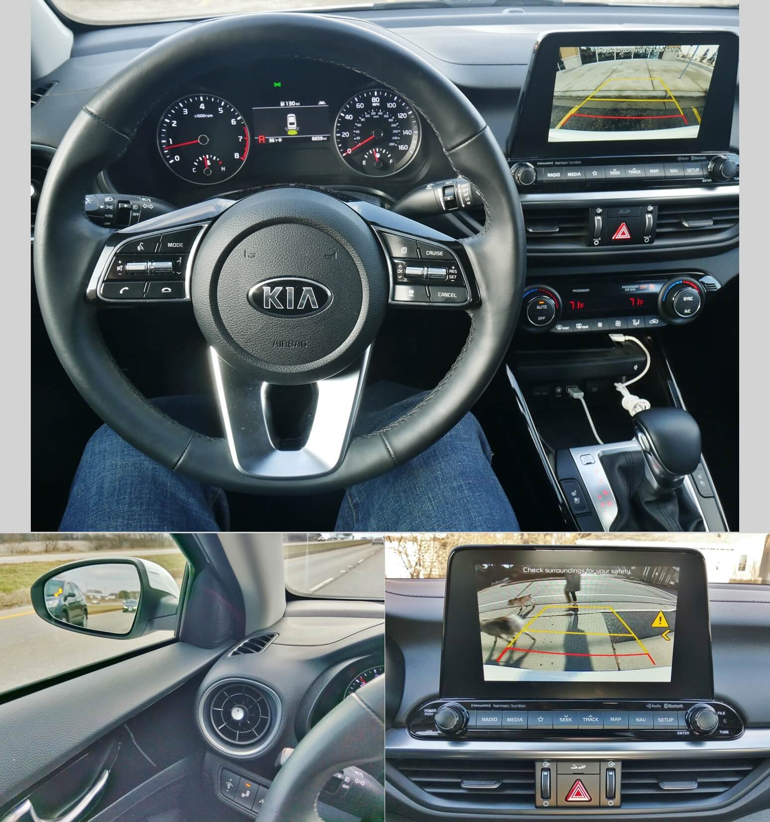 2019 Kia Forte EX: STD. = rear camera; OPT. driver's assist = blind spot, rear cross traffic & sonar park assist warning