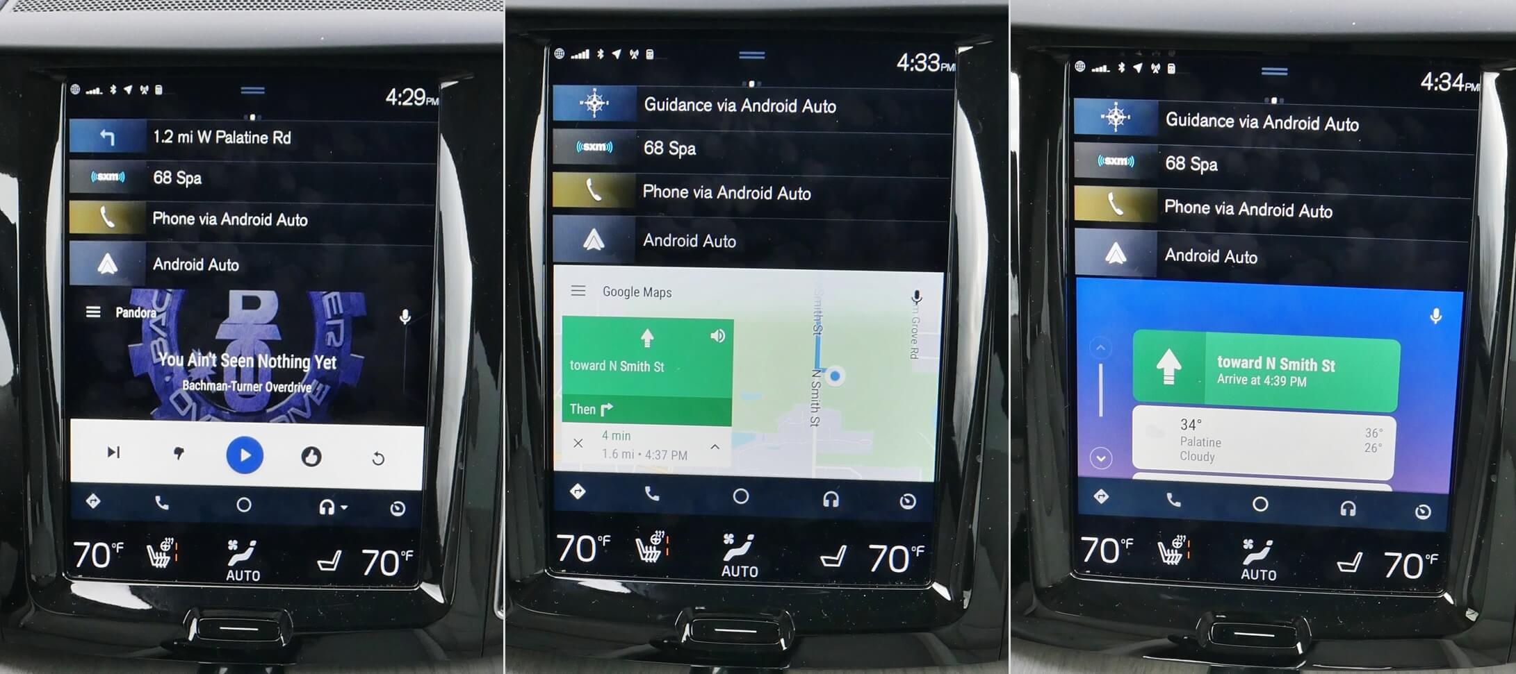 2018 Volvo XC60 T6 AWD Inscription: Android Auto overlays on 4-pane 9.0" Sensus vertical touch LCD infotainment screen