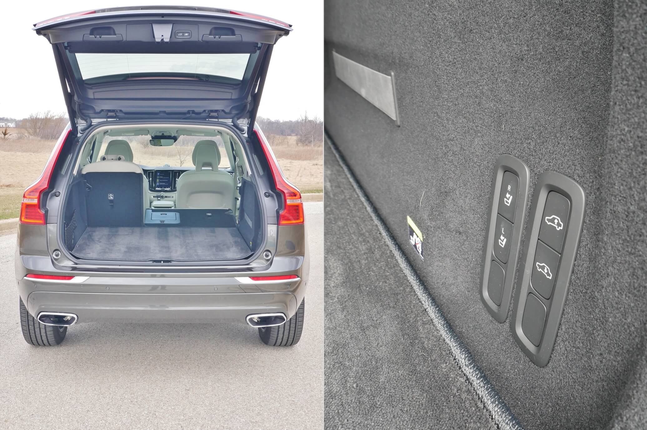 2018 Volvo XC60 T6 AWD Inscription: 60/40% split folding Row 2 seatbacks w/ pass-through. Cargo bay power seat back cable releases, power load height adjustment.