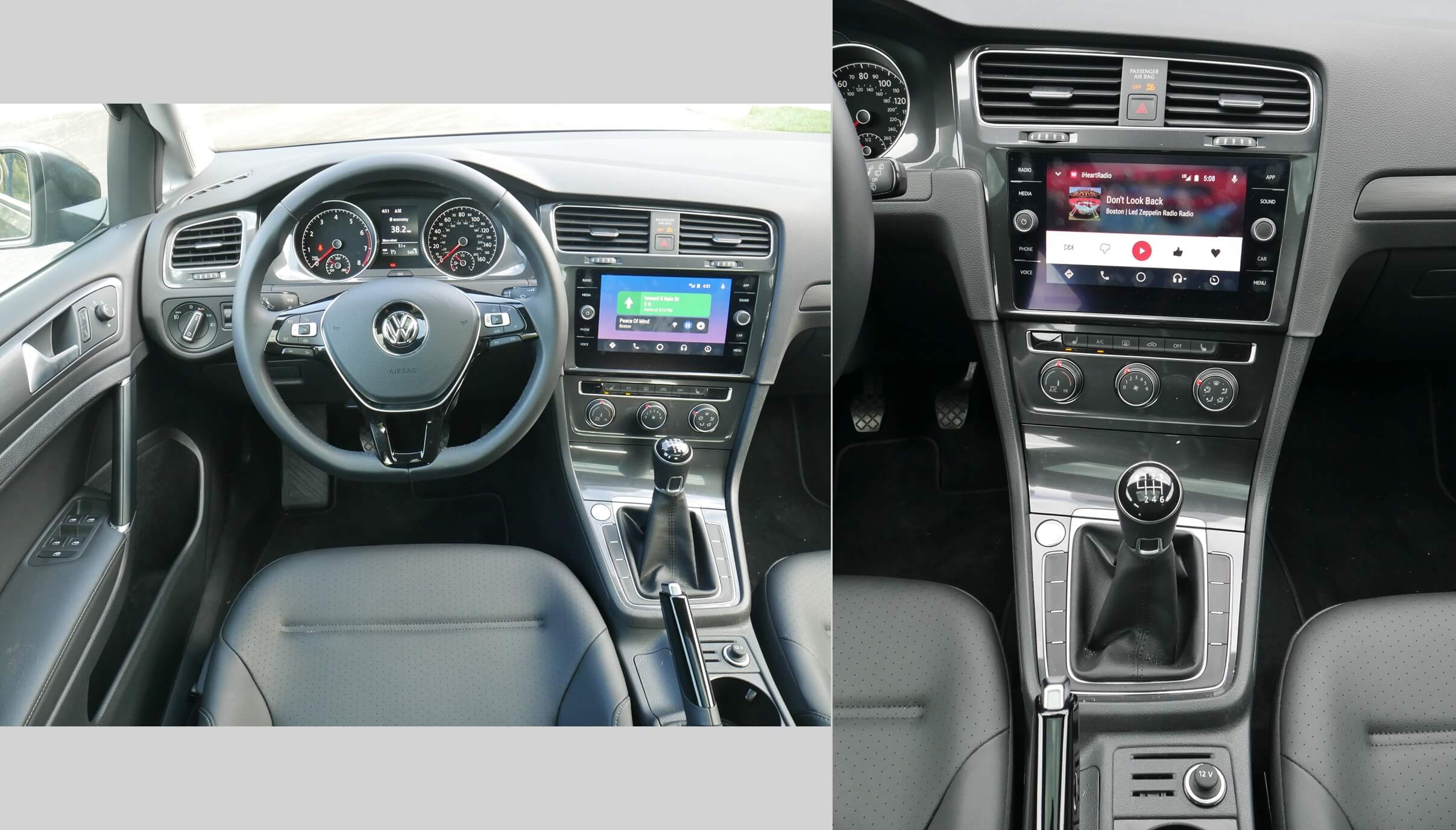 2019 Volkswagen Golf SE: Mix of staid Teutonic analog gauges and modern glossy 8" touch / gesture LCD infotainment display with Android Auto, Apple CarPlay MirrorLink overlays