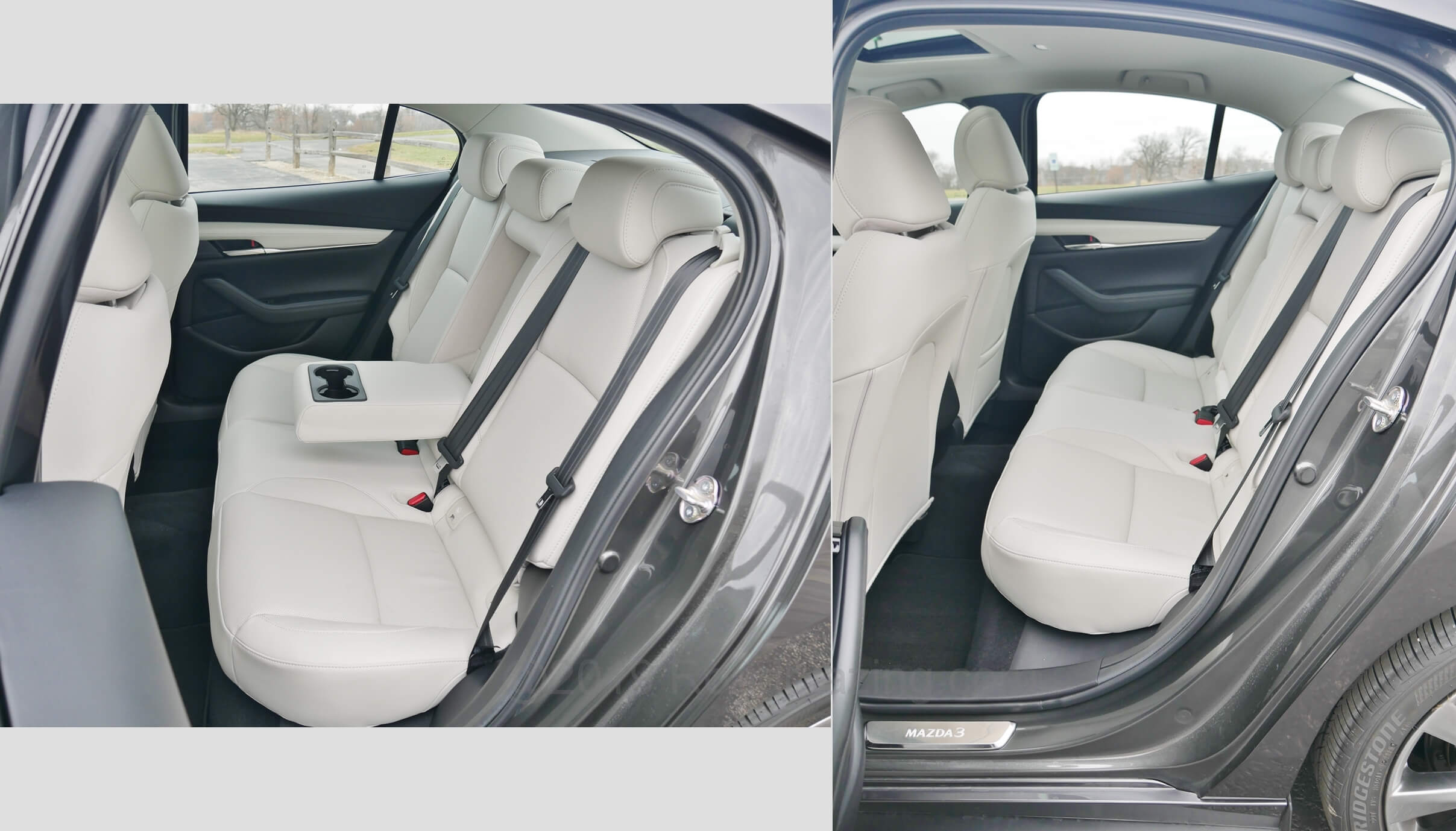 2020 Mazda 3 sedan awd premium: seriously padded rear seats gain improved head room, but remain legroom stingy for the segment