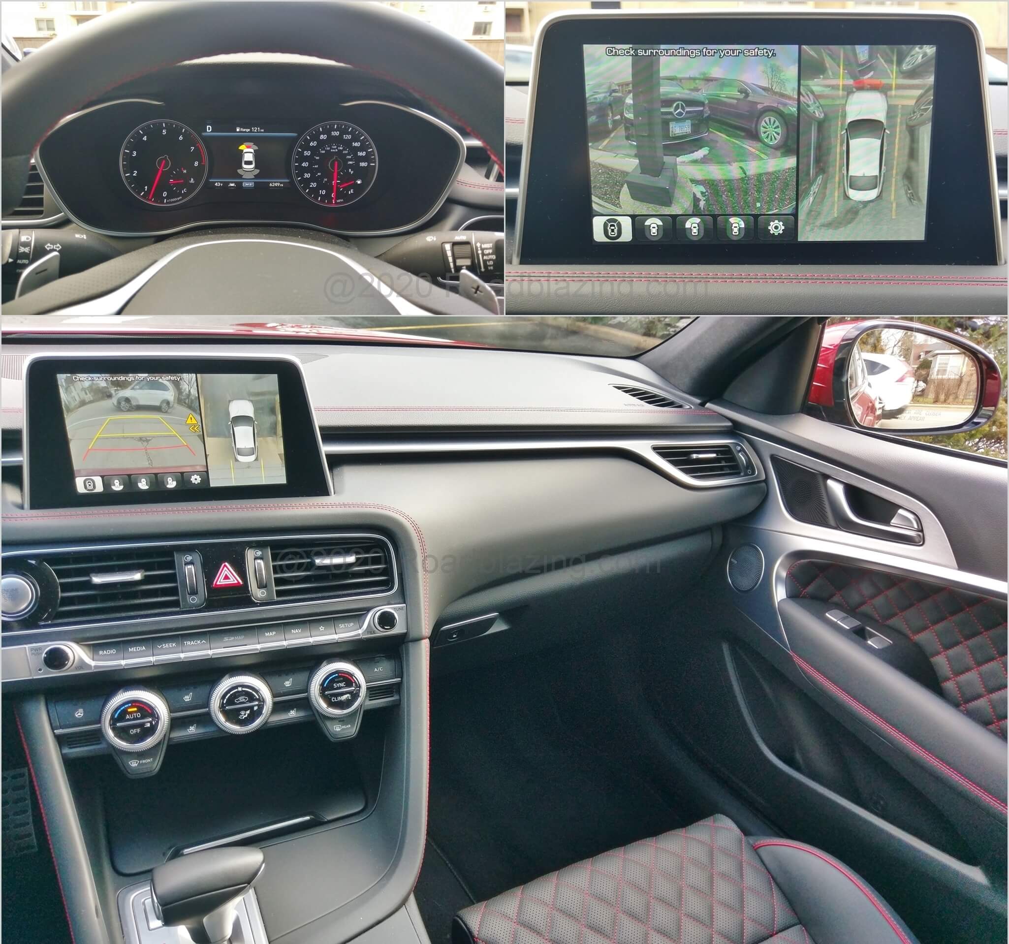 2020 Genesis G70 AWD 3.3T Sport: the safe view around = fore and aft sonar park distance and surround camera w/ rear traffic warning