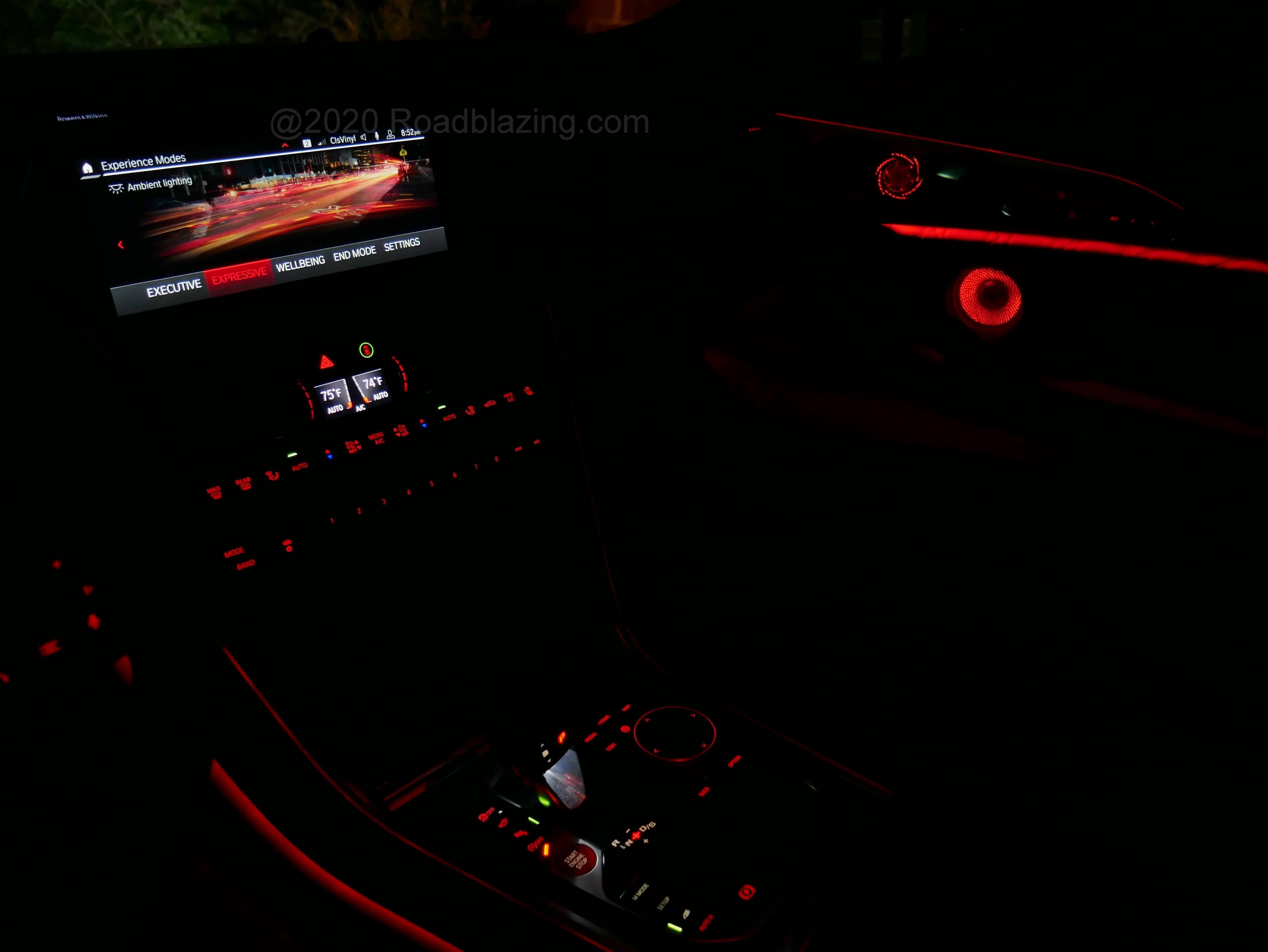 2020 BMW M8 Gran Coupe: Caring Car refreshingly plays audio soundtrack and varies cabin light intensity and cabin air flow to one of two moods