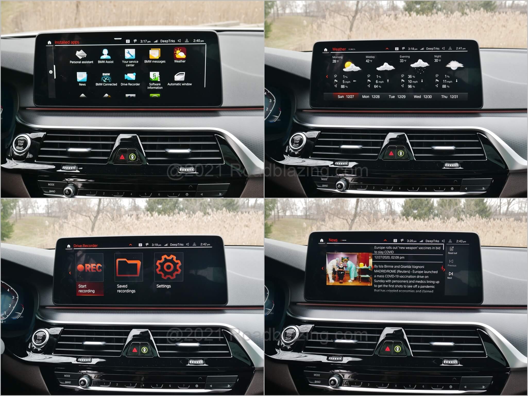 2021 BMW 540i xDrive: BMW apps include Weather, News, and Drive Record