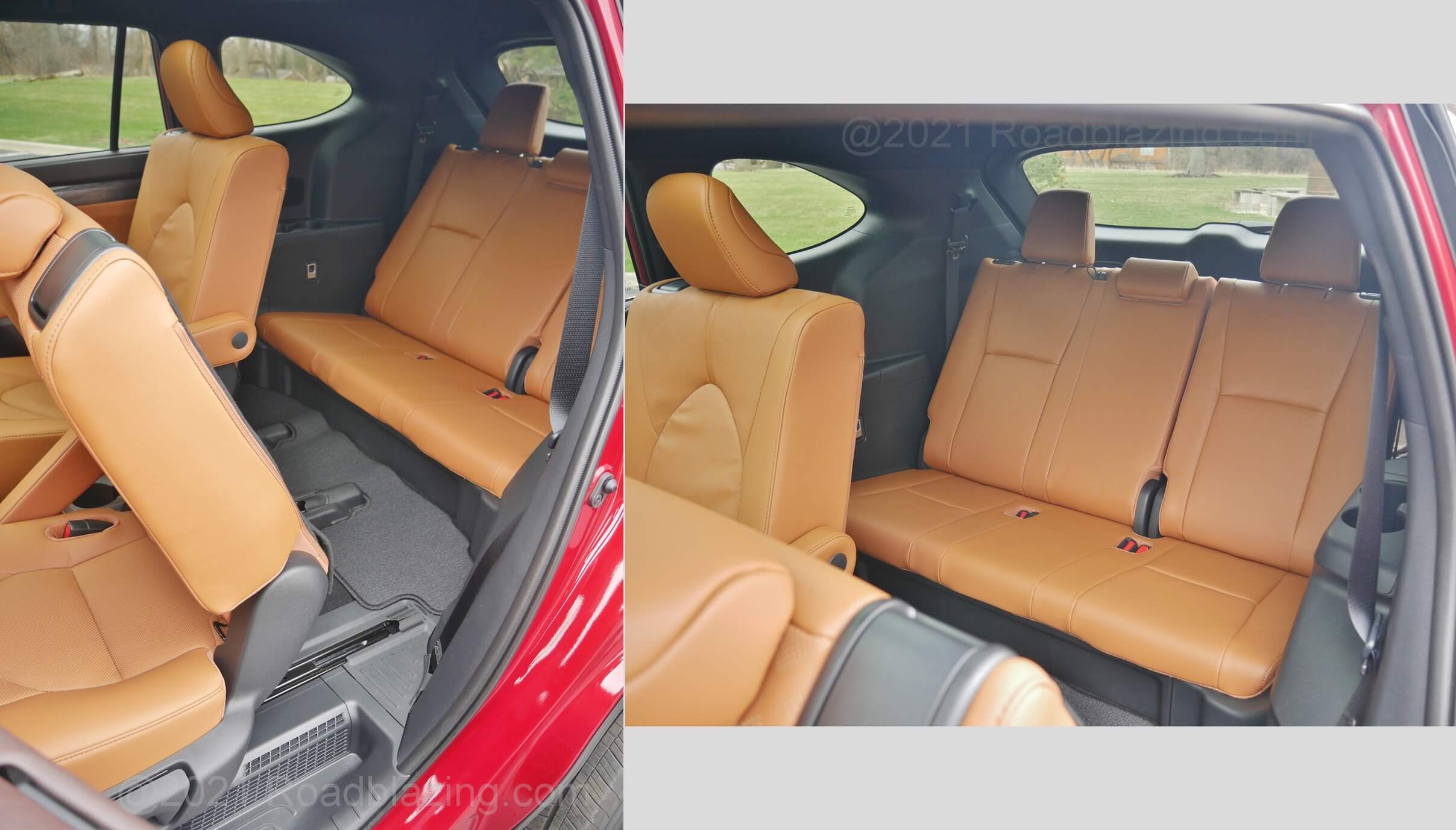 2020 Toyota Highlander Hybrid Platinum AWD: getting into the 3rd Row is a simple manual 2nd Row seat back tilt to slide affair