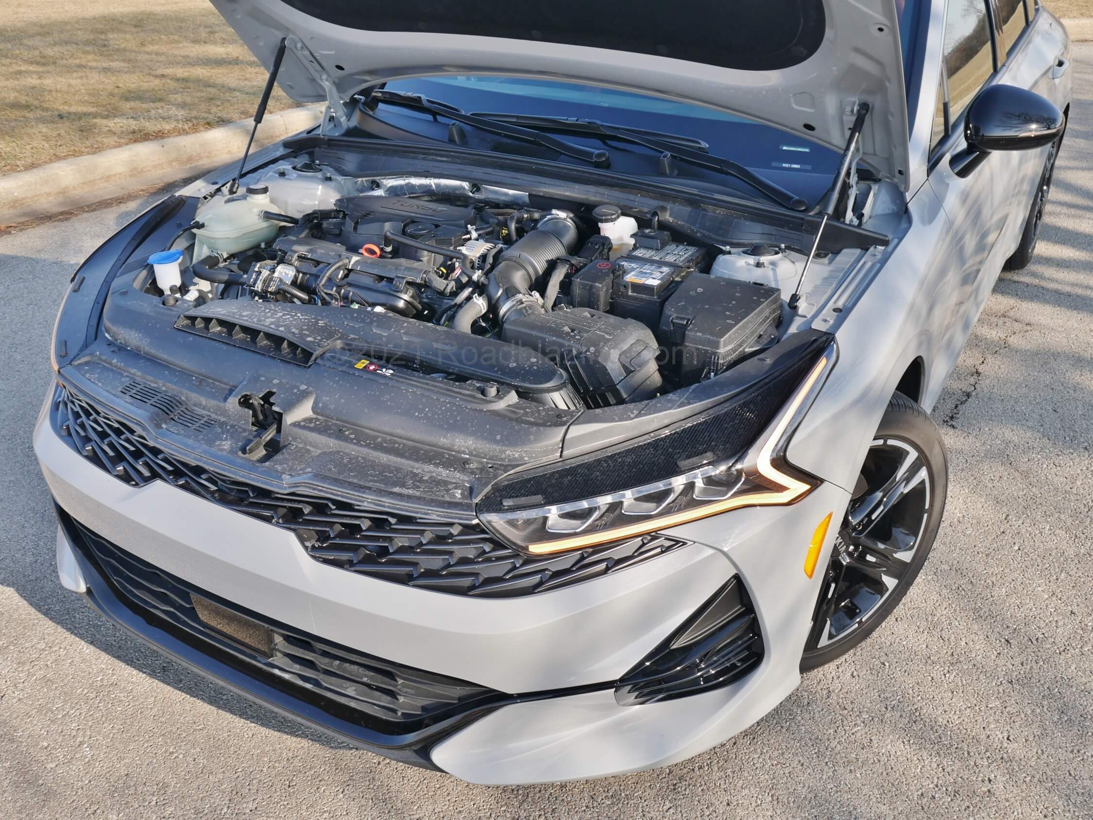 2021 Kia K5 GT-Line AWD: Standard torquey 1.6 turbo twincam gas I-4, available mated to an 8-speed automatic transaxle and available viscous clutch differential all-wheel drive