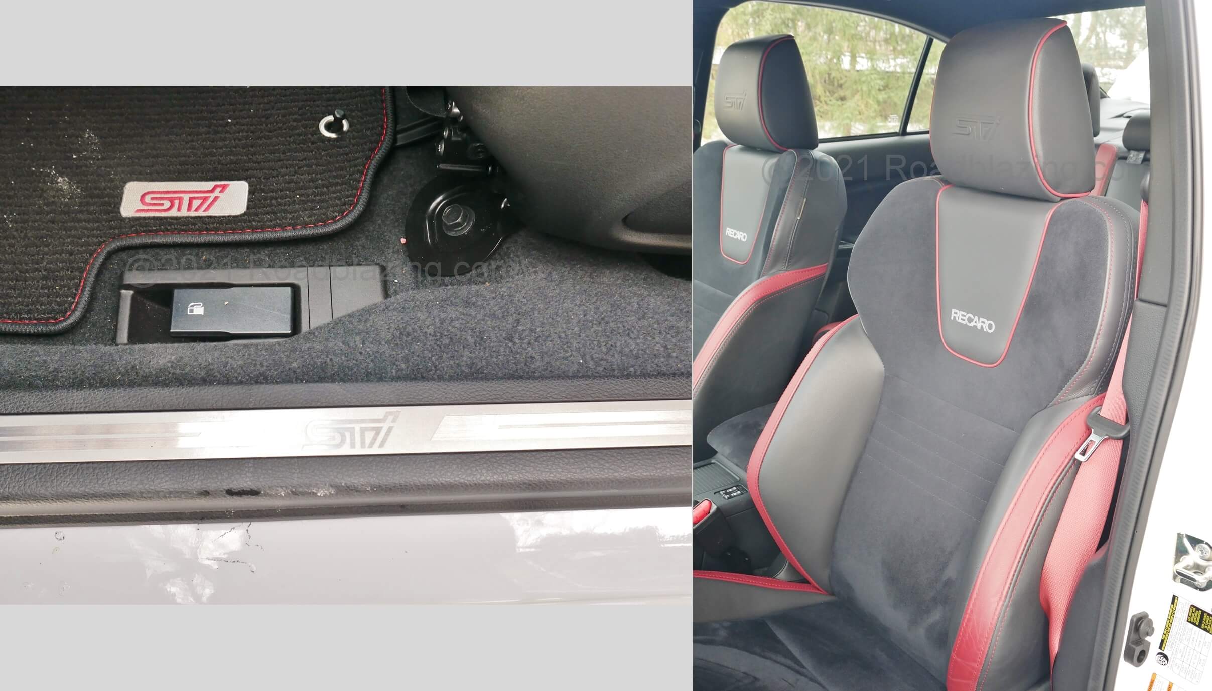 2020 Subaru WRX STI: Ultrasued Recaro front sport seats trimmed in red leather are the comfortable type