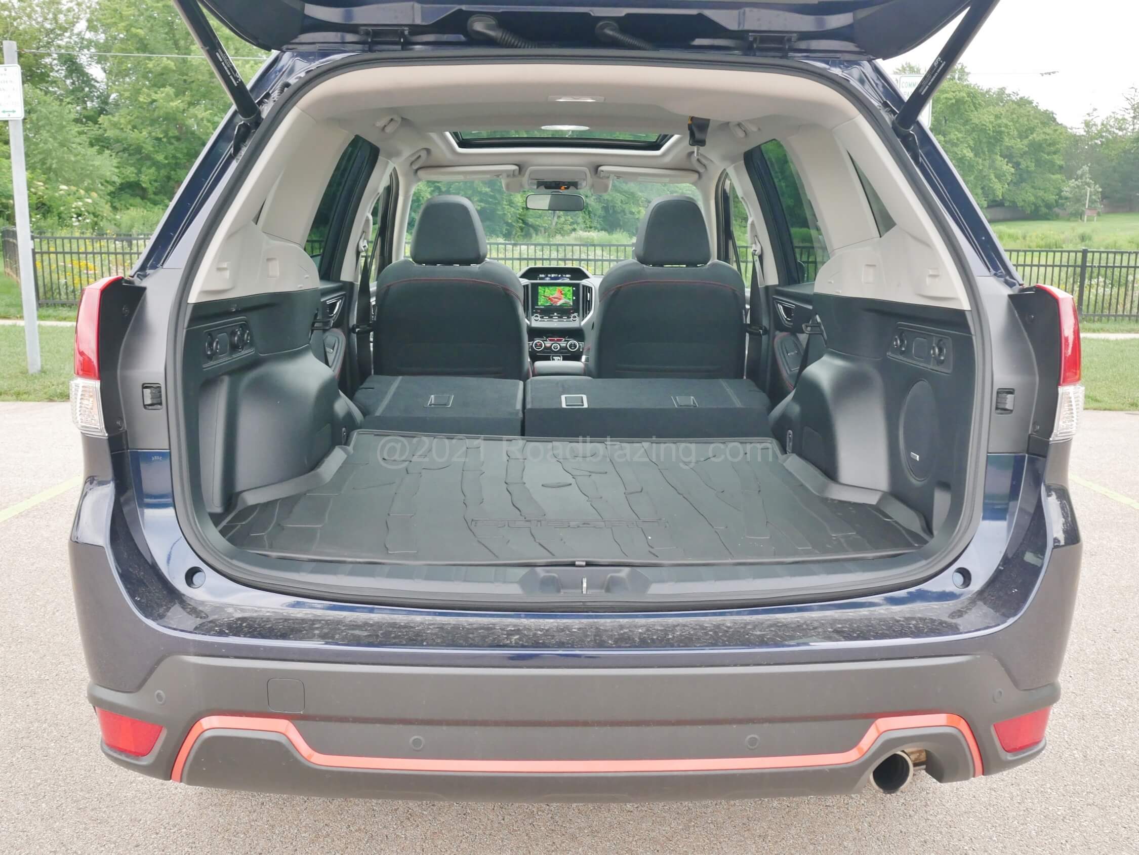 2021 Subaru Forester Sport: reasonably low load floor, minimal intrusion wheel arches render cargo bay sizable.