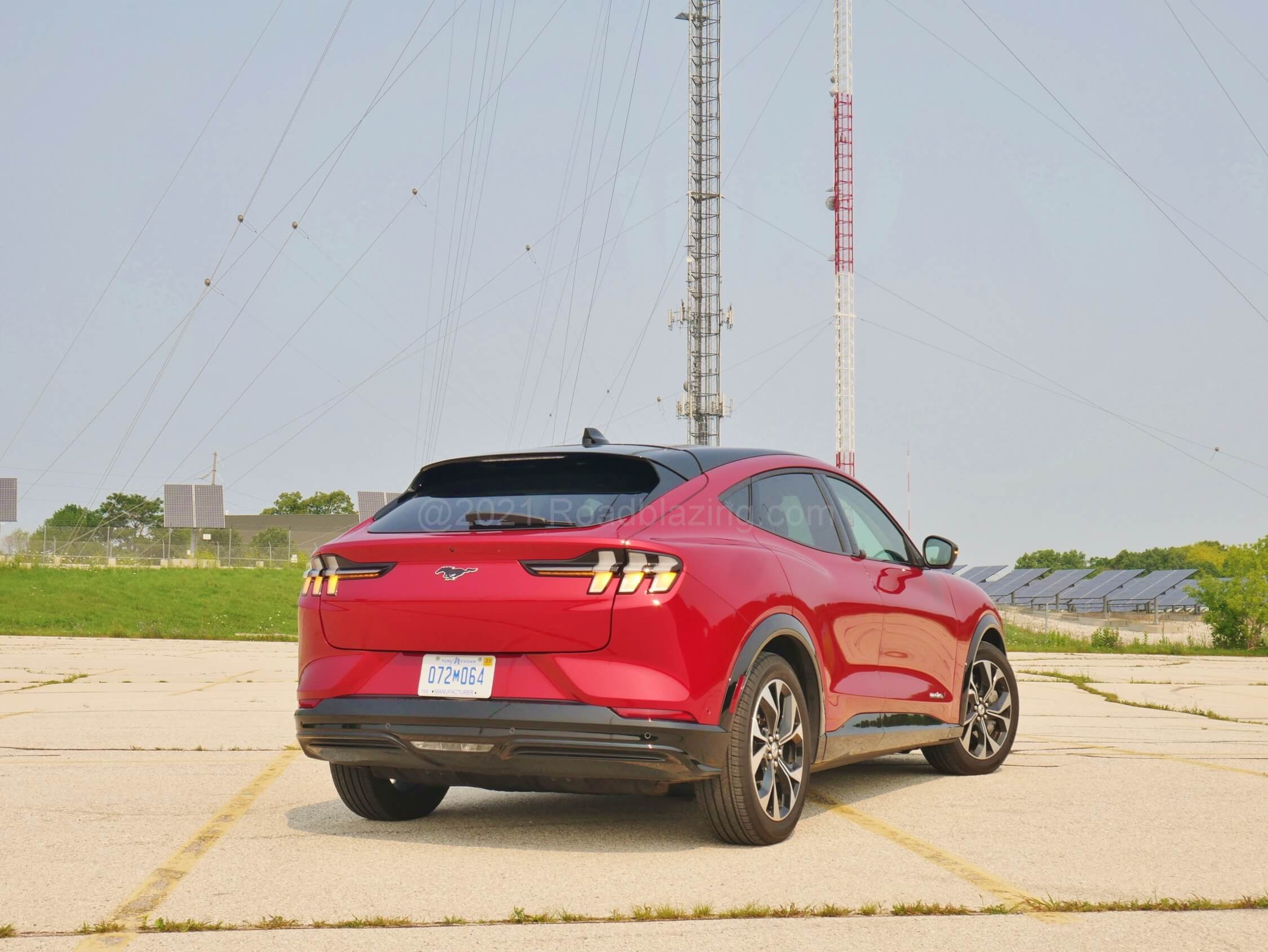 2021 Ford Mustang Mach-E Premium AWD: triple vertical segmented LED rear directionals crib from Mustang Coupe