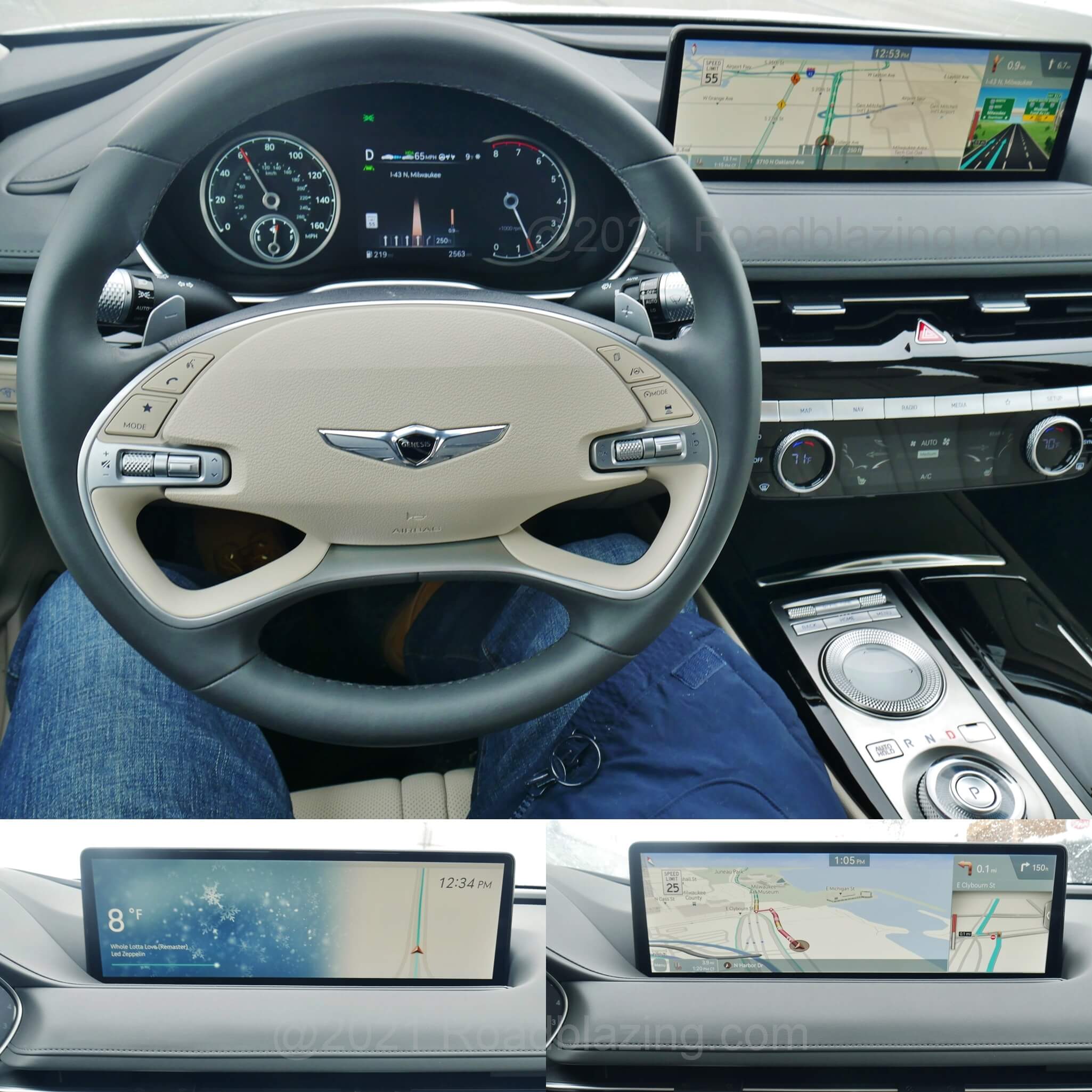 2021 Genesis G80 2.5T: informative gauge cluster and wide 14.5" landscape split media screen