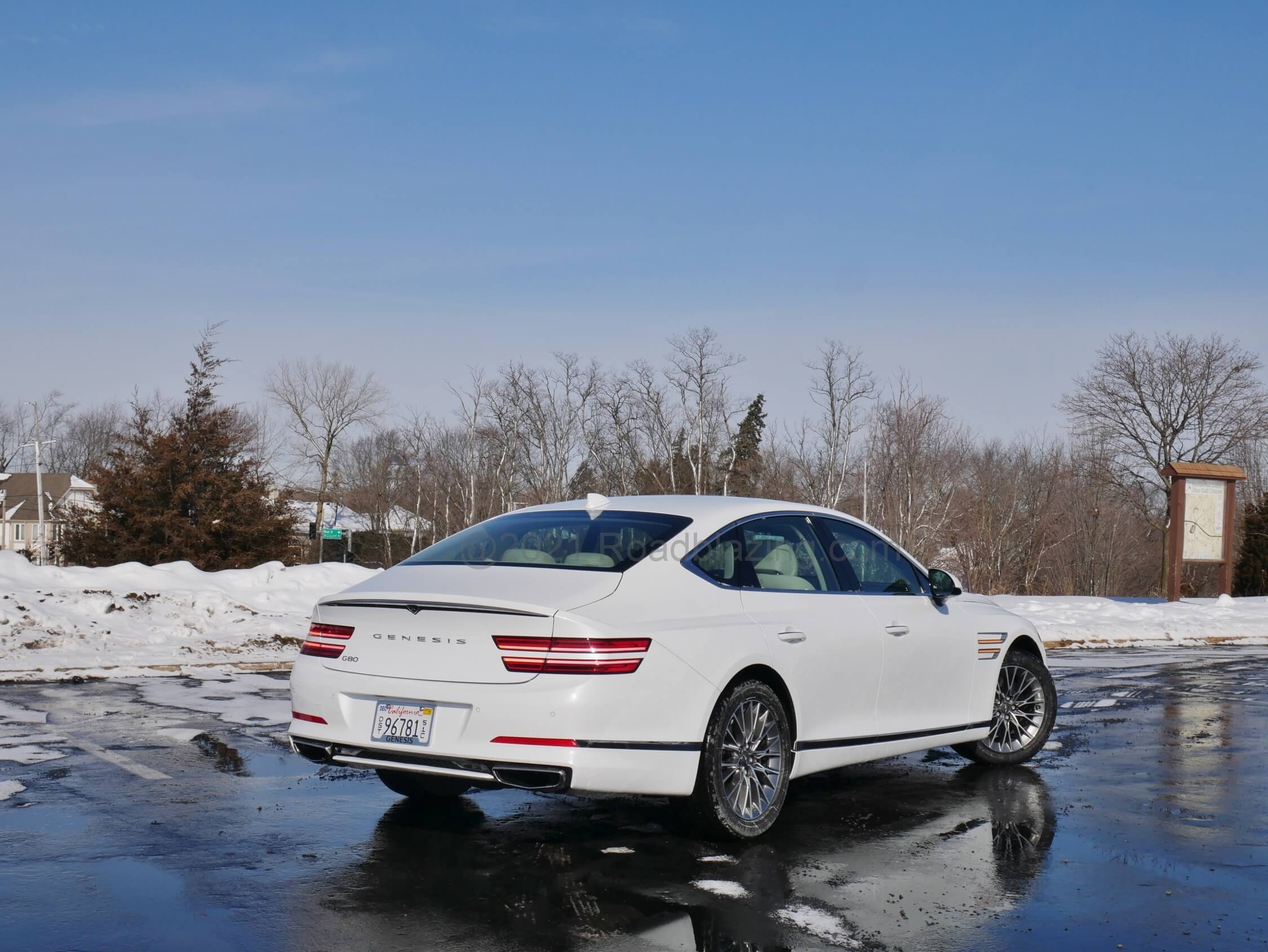 2021 Genesis G80 2.5T: more of a 4-door coupe than before with taller beltline, sharper raked roof and duckbill trunk lid.