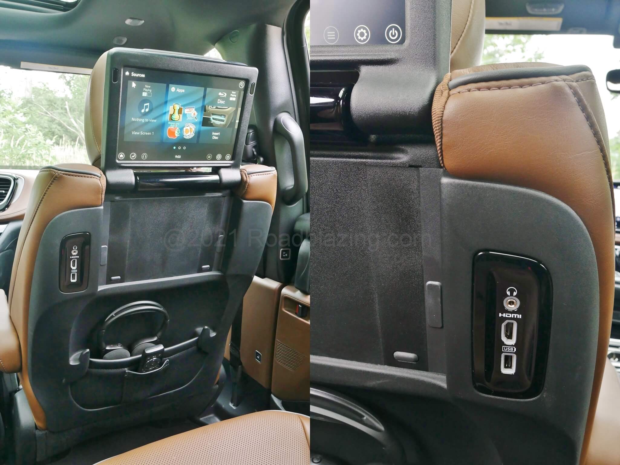 2021 Chrysler Pacifica Limited Hybrid PHEV: 2nd Row Uconnect theater pkg. = 2 x aft front seat back fold-up 10.1" color touch LCD monitors + HDMI, USB and wireless headphones