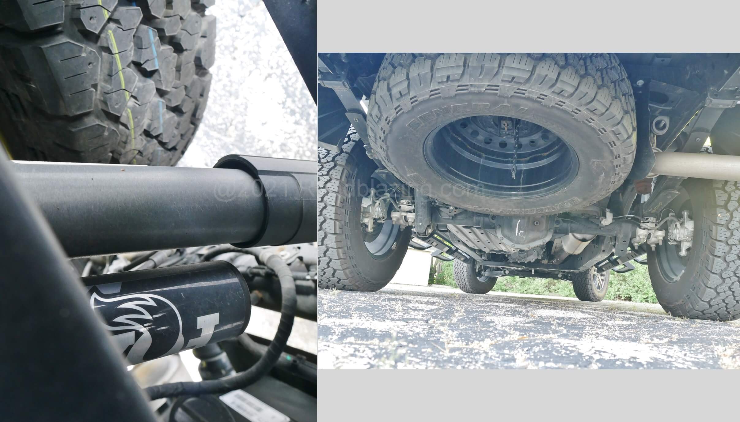 2021 Ford Ranger SuperCrew XLT Tremor 4x4: variable rate multi rear leaf spring Hotchkiss suspension aided by piggyback reservoir Fox 2.0 dampers & E-LSD