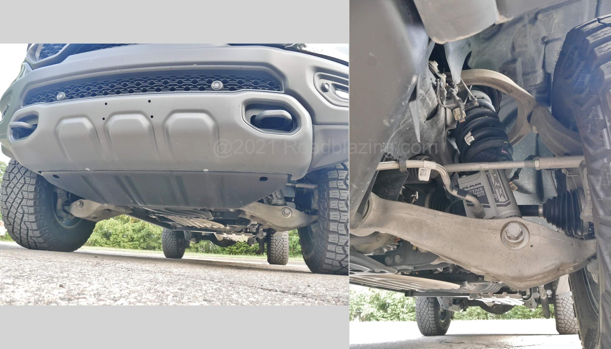 2021 RAM 1500 TRX Crew Cab 4x4: double wishbone front suspension with Bilstein e2 Blackhawk bypass dampers = 13" wheel travel