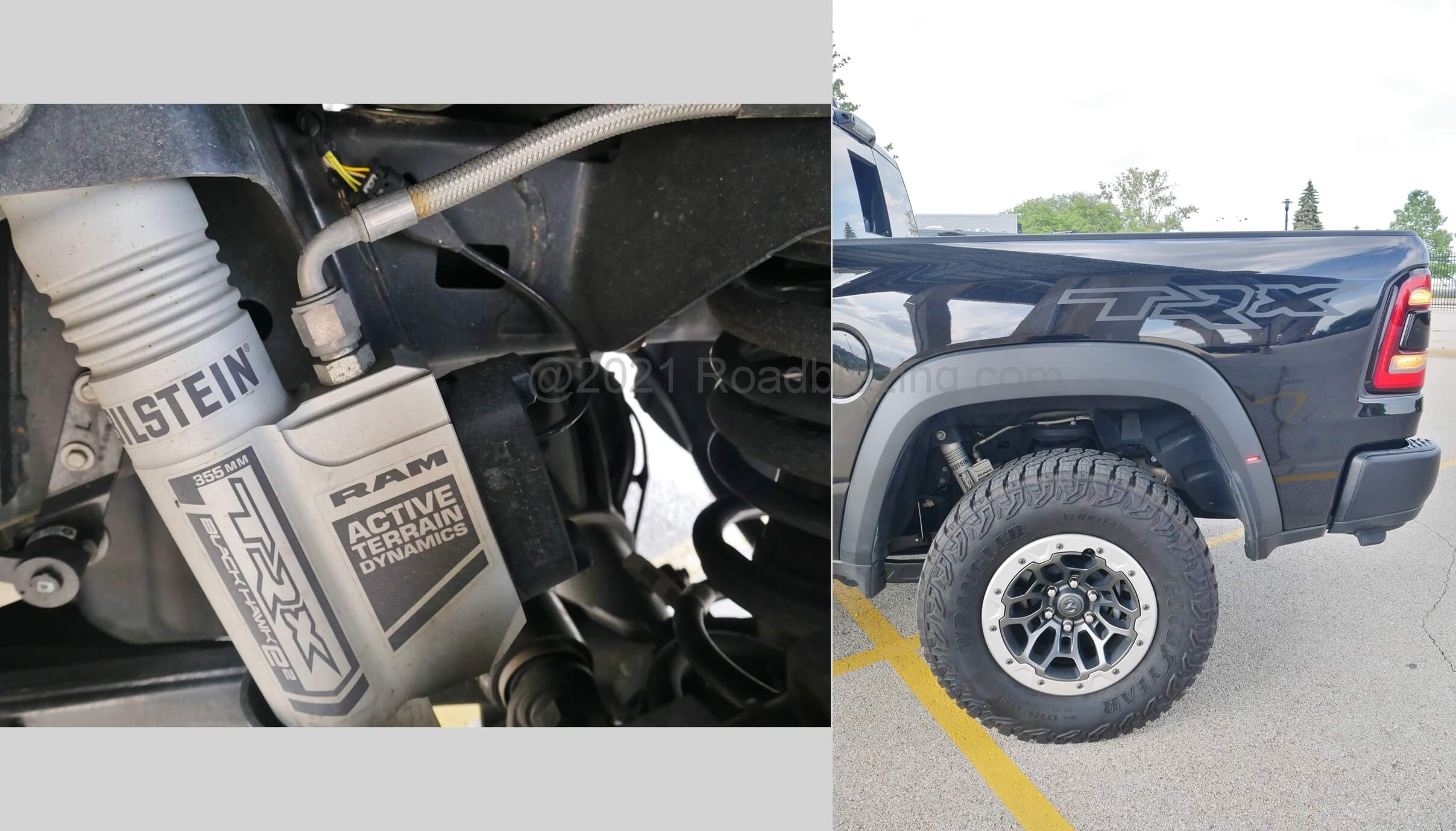 2021 RAM 1500 TRX Crew Cab 4x4: coil suspended rigid rear axle + bypass reservoir Bilstein Blackhawks + 13.9" wheel articulation