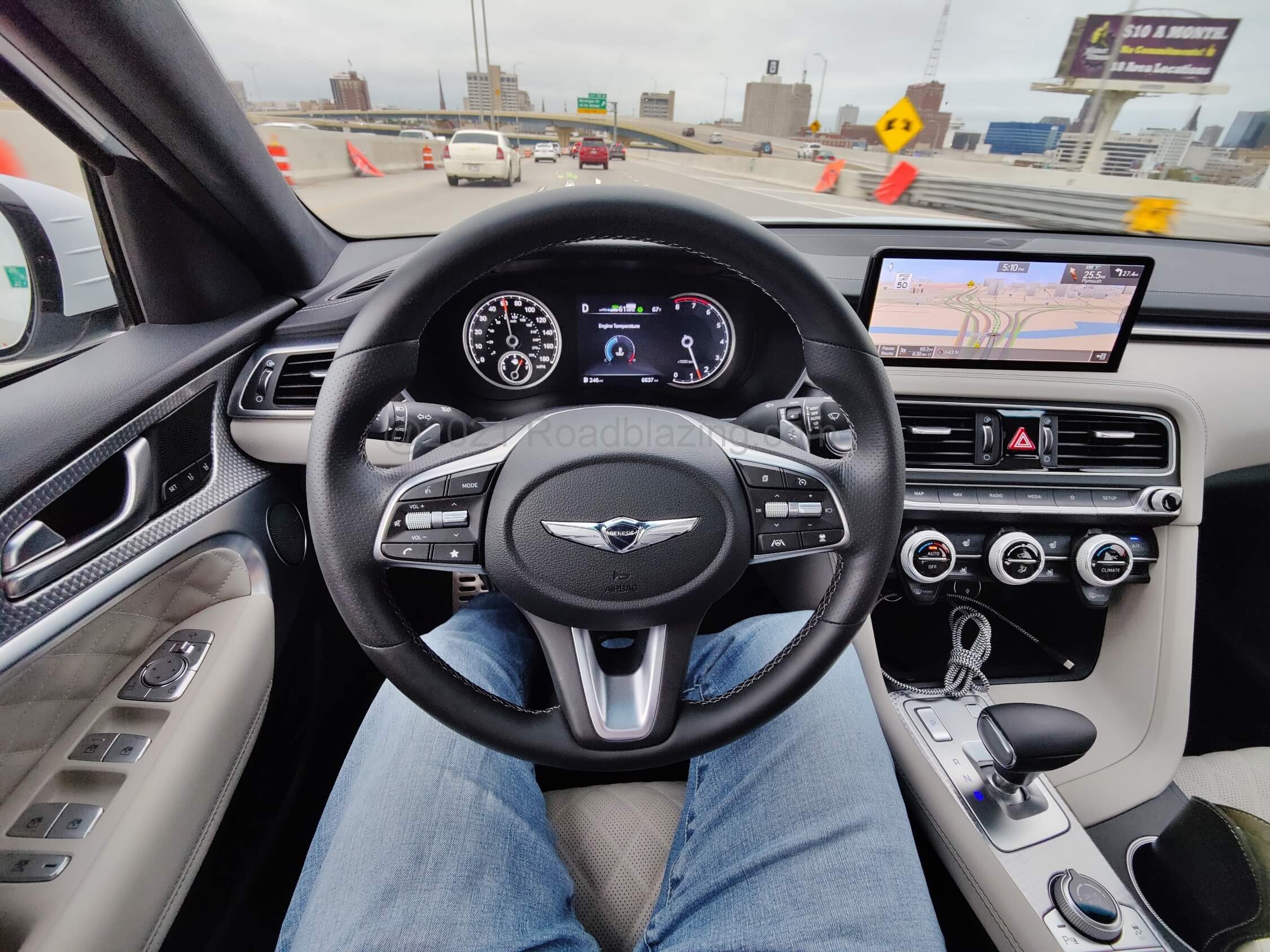 2022 Genesis G70 3.3T Sport: new 10.25" landscape touch split pane LCD infotainment w/ standard cloud GPS navigation