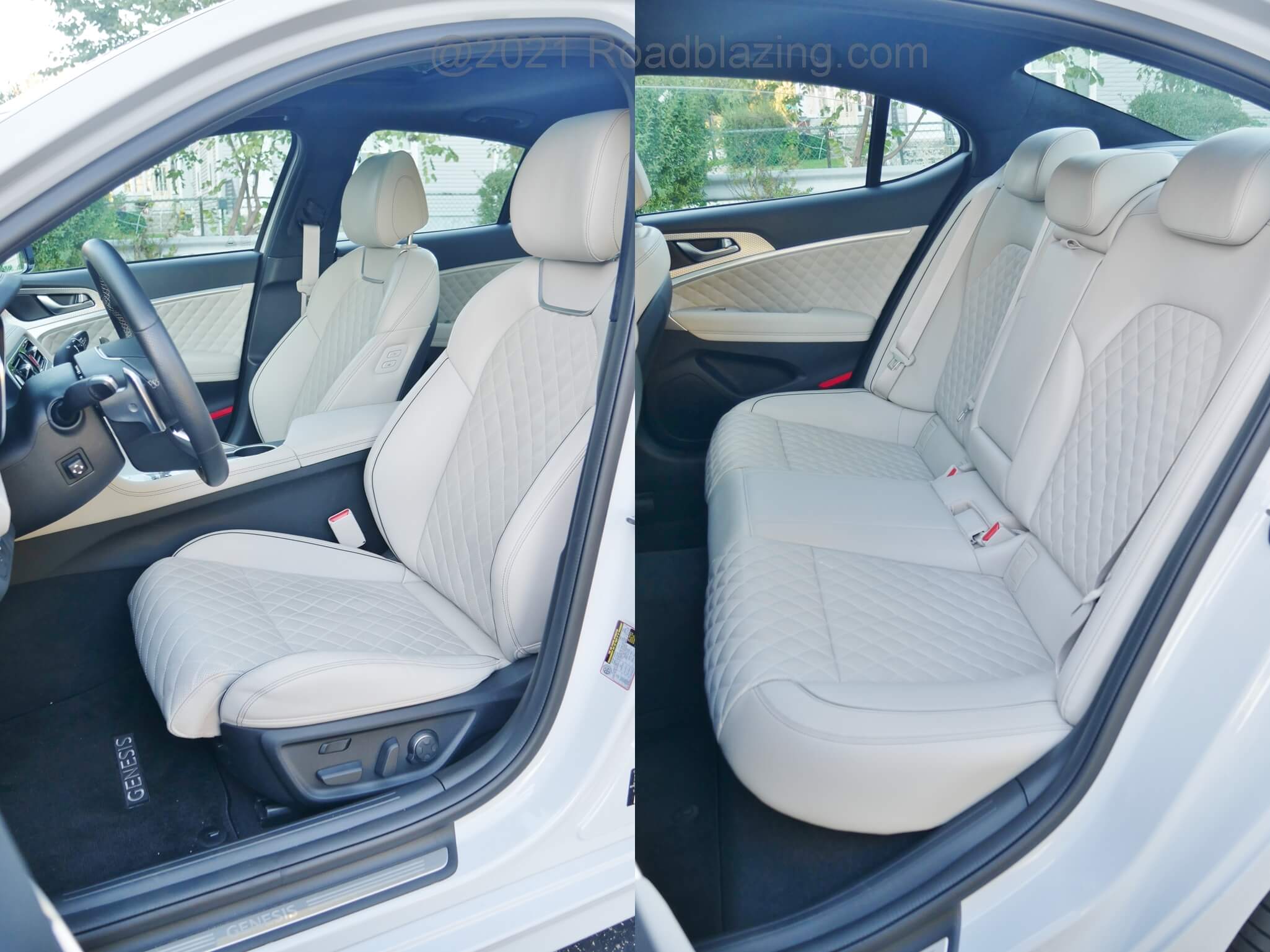 2022 Genesis G70 3.3T Sport: available quilted leather seating, heated & cooled 10-way driver, 8-way pax power adjust, heated power tilt & telescoping steering wheel, heated Row 2