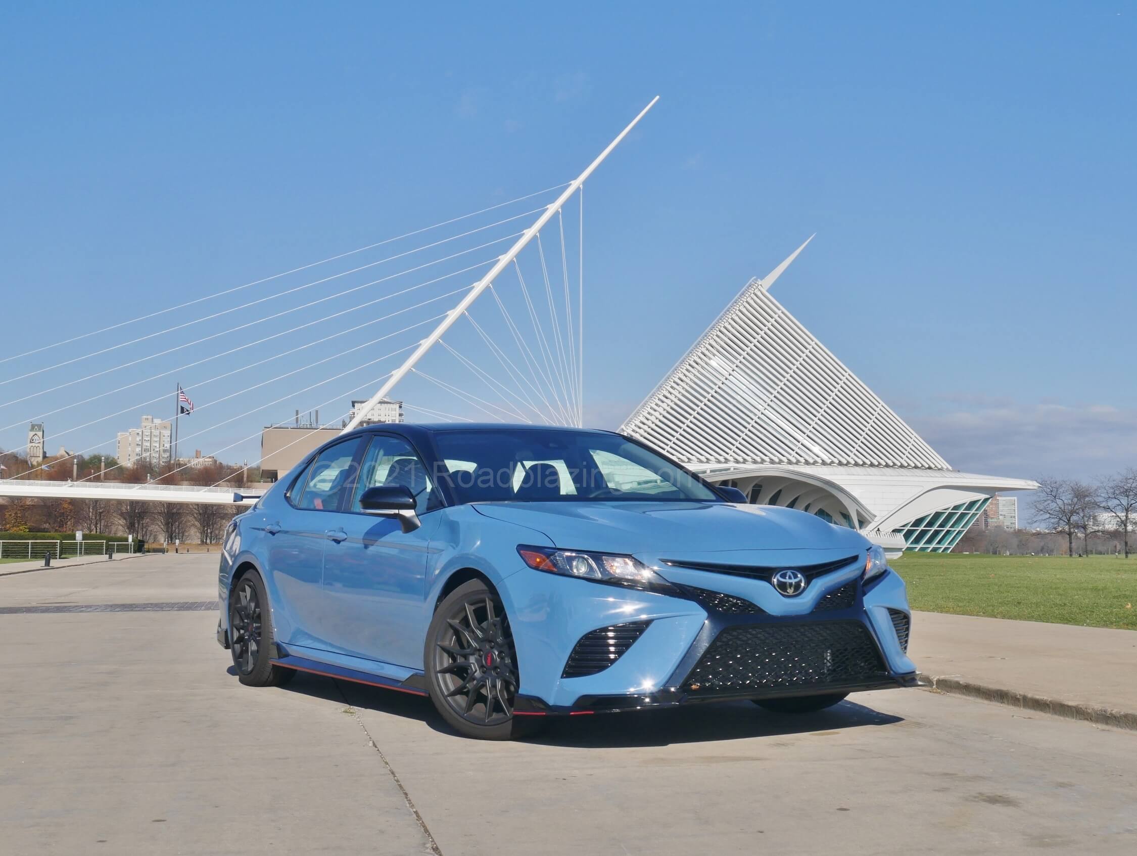 2022 Toyota Camry TRD: Lord Vader's family car wears thin upper Y grille & lower latticed spindle fascia well.