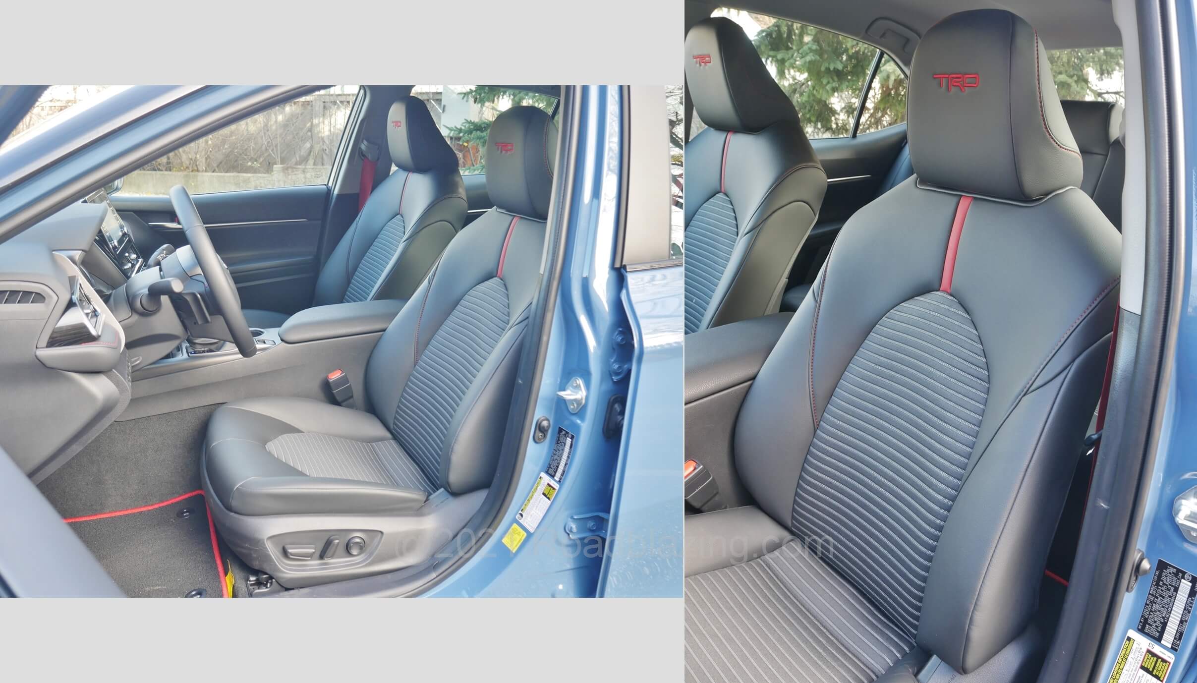 2022 Toyota Camry TRD: only driver gets their leatherette, nylon sport buckets can be had with power assist, while no seat position is heated