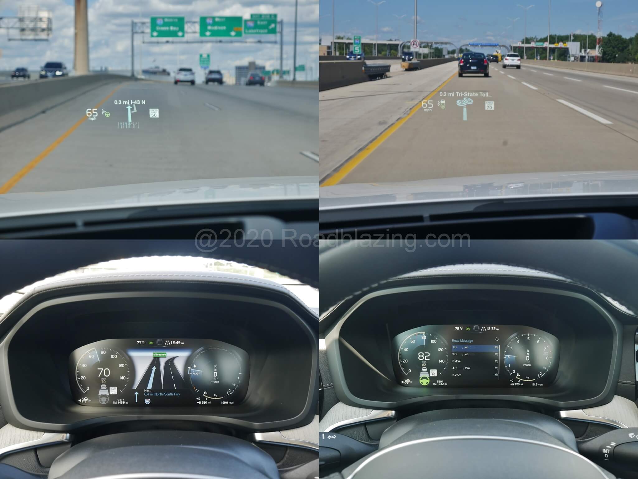 2020 Volvo S60 T8 AWD PHEV: HUD, navigation guidance and SMS communications in the Sensus variable TFT instrument cluster